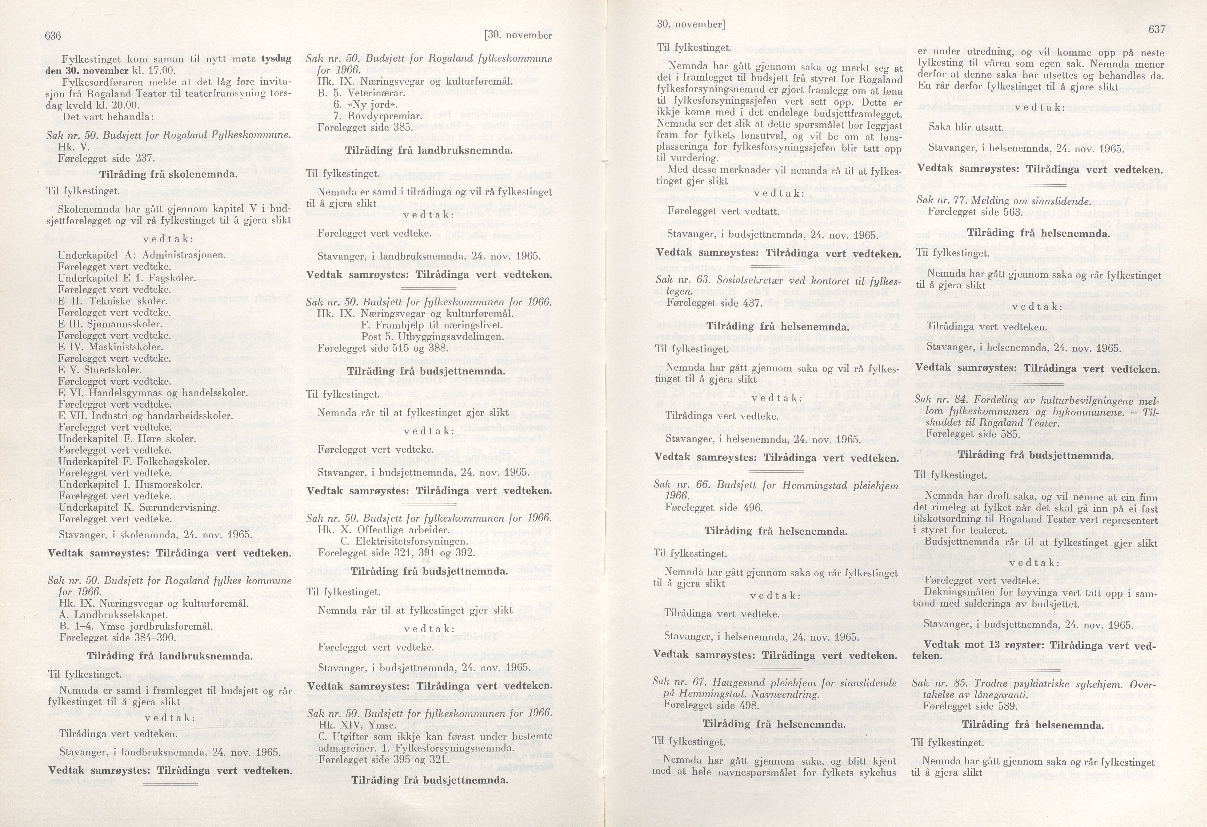 Rogaland fylkeskommune - Fylkesrådmannen , IKAR/A-900/A/Aa/Aaa/L0085: Møtebok , 1965, s. 636-637