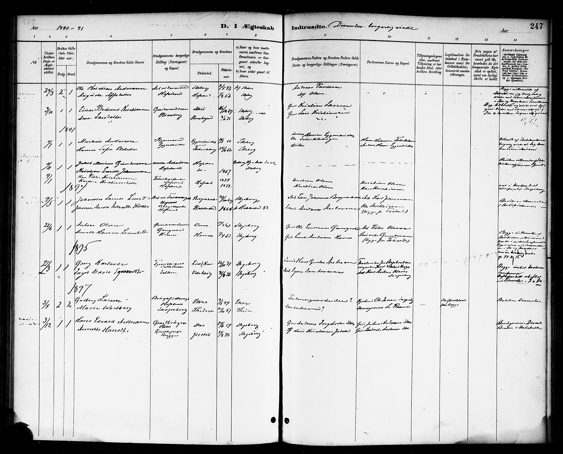 Skjeberg prestekontor Kirkebøker, SAO/A-10923/F/Fa/L0009: Ministerialbok nr. I 9, 1886-1897, s. 247