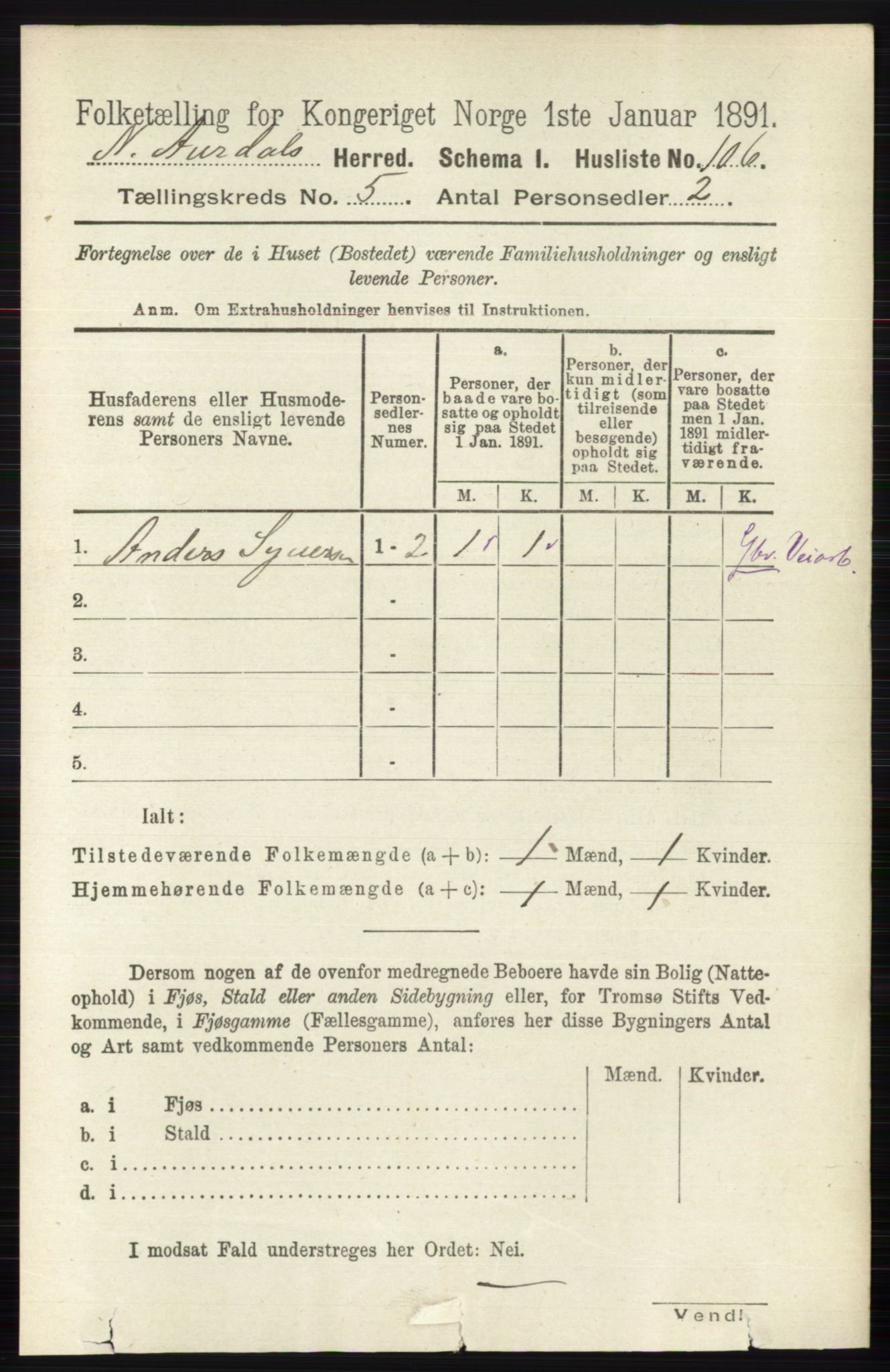 RA, Folketelling 1891 for 0542 Nord-Aurdal herred, 1891, s. 1347