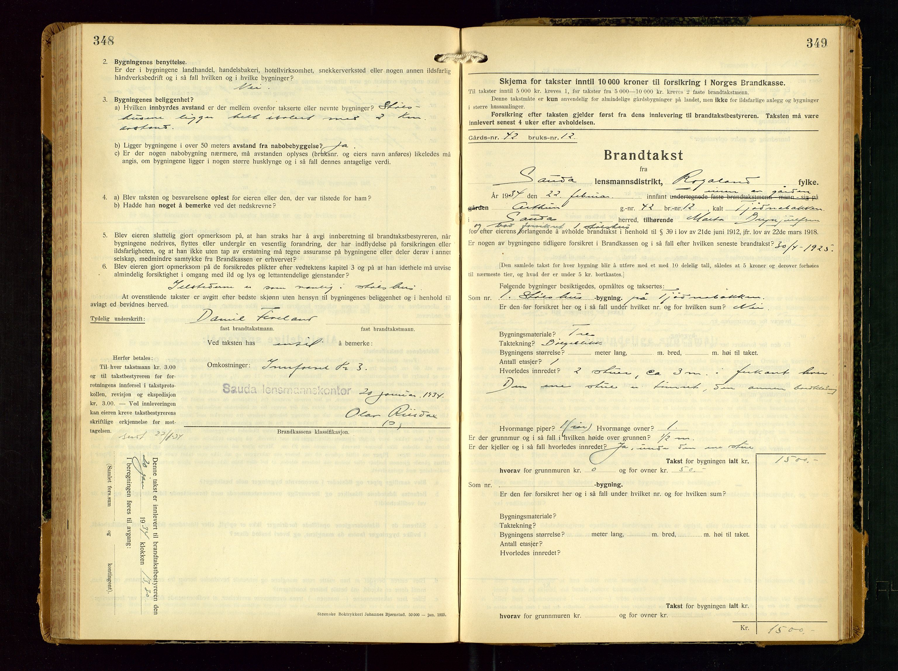 Sauda lensmannskontor, AV/SAST-A-100177/Gob/L0003: Branntakstprotokoll - skjematakst, 1928-1936, s. 348-349