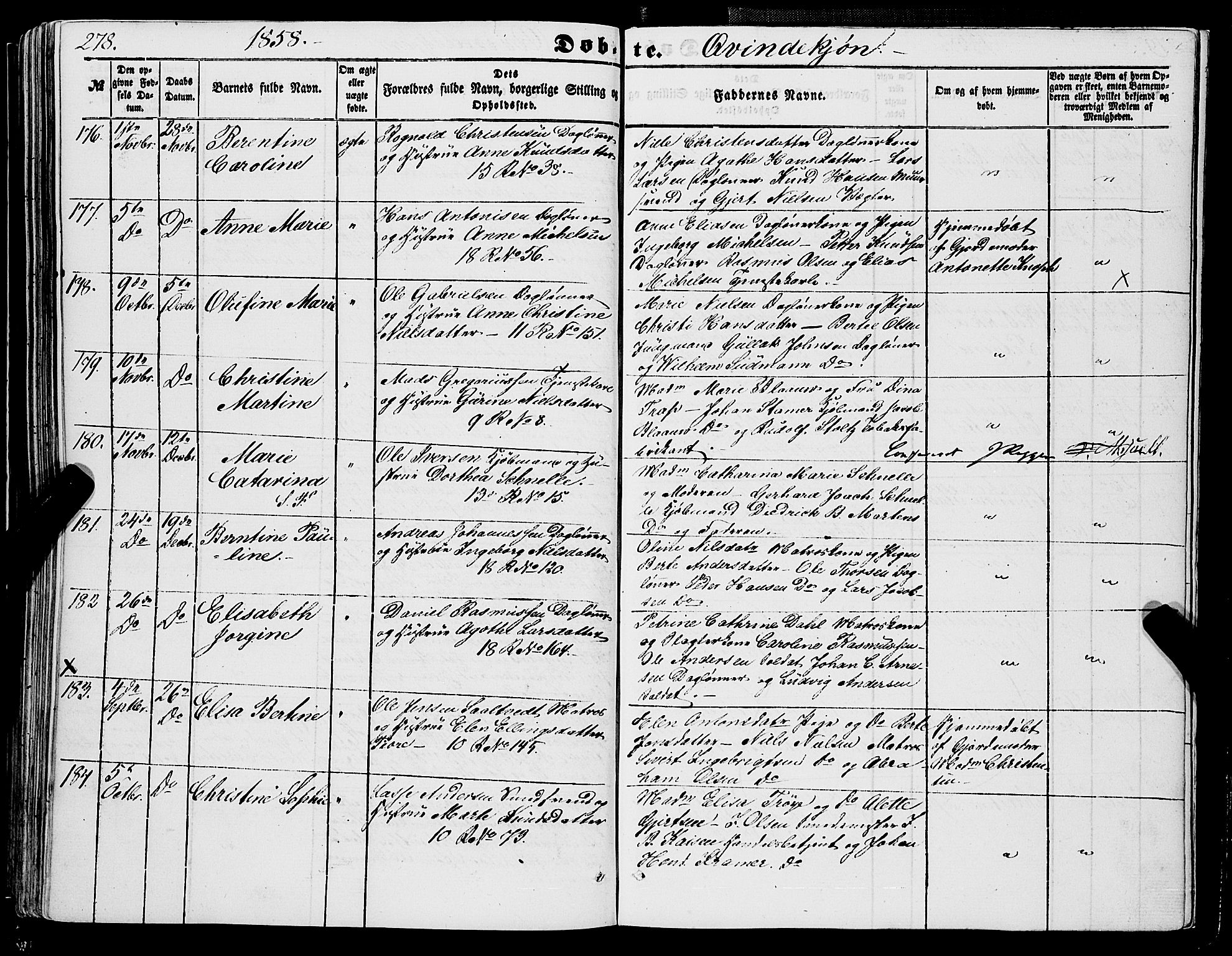 Domkirken sokneprestembete, AV/SAB-A-74801/H/Haa/L0020: Ministerialbok nr. B 3, 1851-1859, s. 278