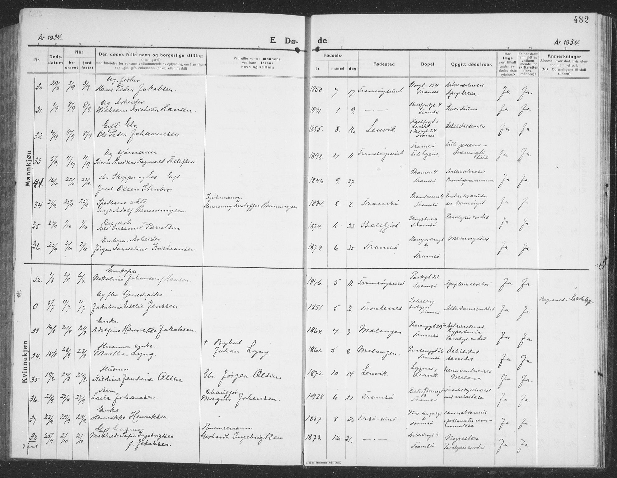 Tromsø sokneprestkontor/stiftsprosti/domprosti, AV/SATØ-S-1343/G/Gb/L0010klokker: Klokkerbok nr. 10, 1925-1937, s. 482