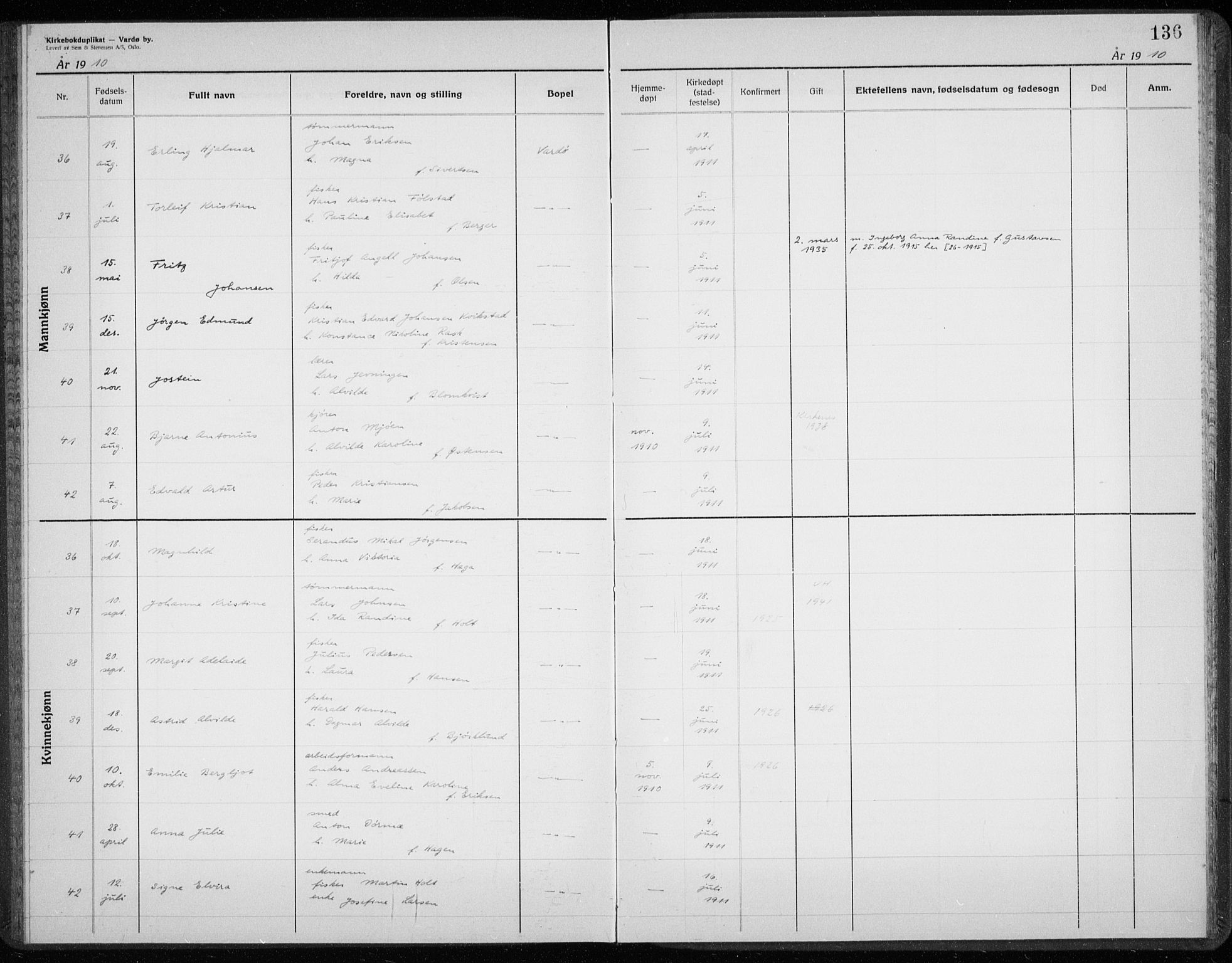 Vardø sokneprestkontor, AV/SATØ-S-1332/H/Hc/L0001kirkerekon: Annen kirkebok nr. 1, 1900-1914, s. 136