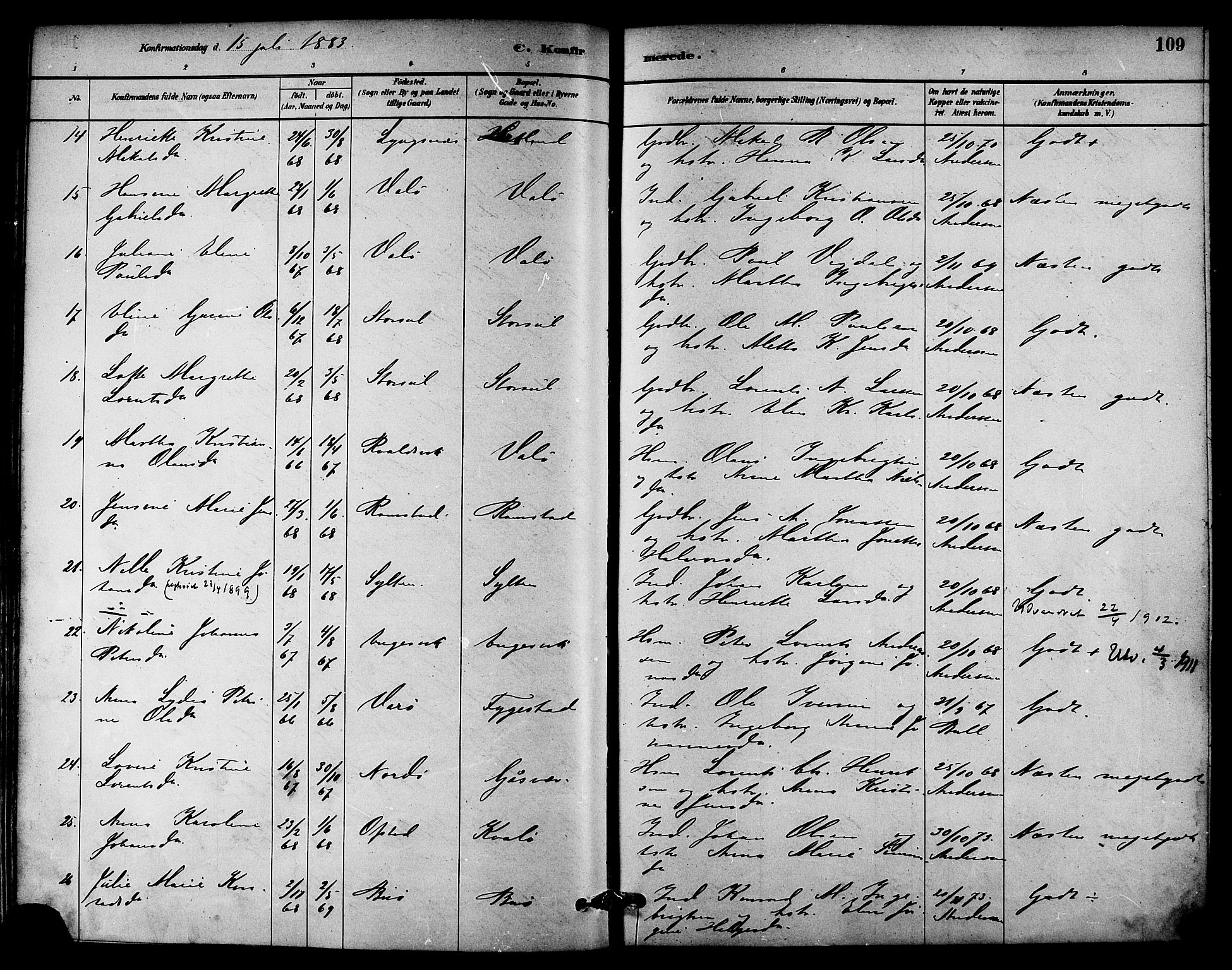 Ministerialprotokoller, klokkerbøker og fødselsregistre - Nord-Trøndelag, SAT/A-1458/786/L0686: Ministerialbok nr. 786A02, 1880-1887, s. 109