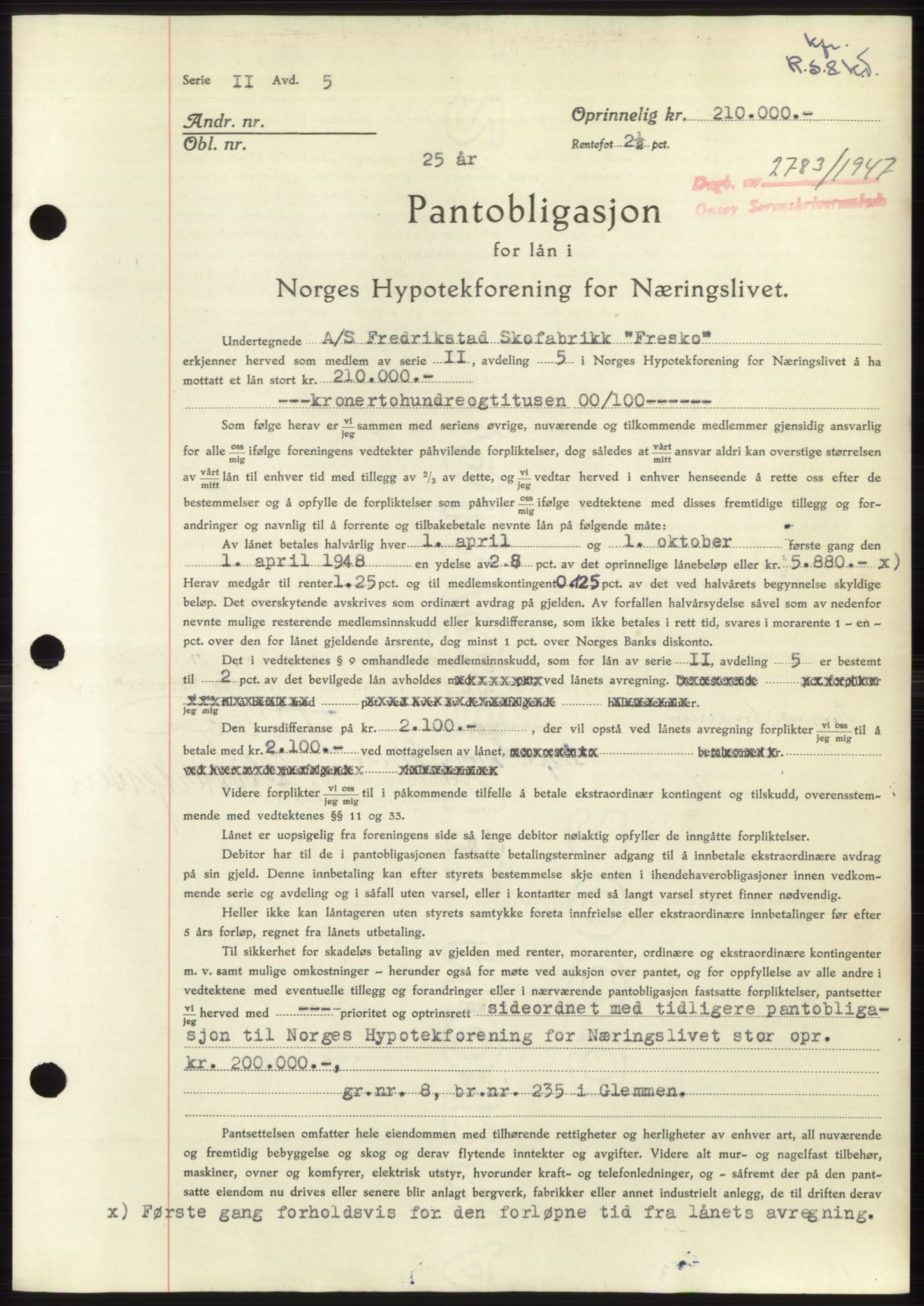 Onsøy sorenskriveri, SAO/A-10474/G/Ga/Gac/L0006: Pantebok nr. B 12-6, 1947-1948, Dagboknr: 2783/1947