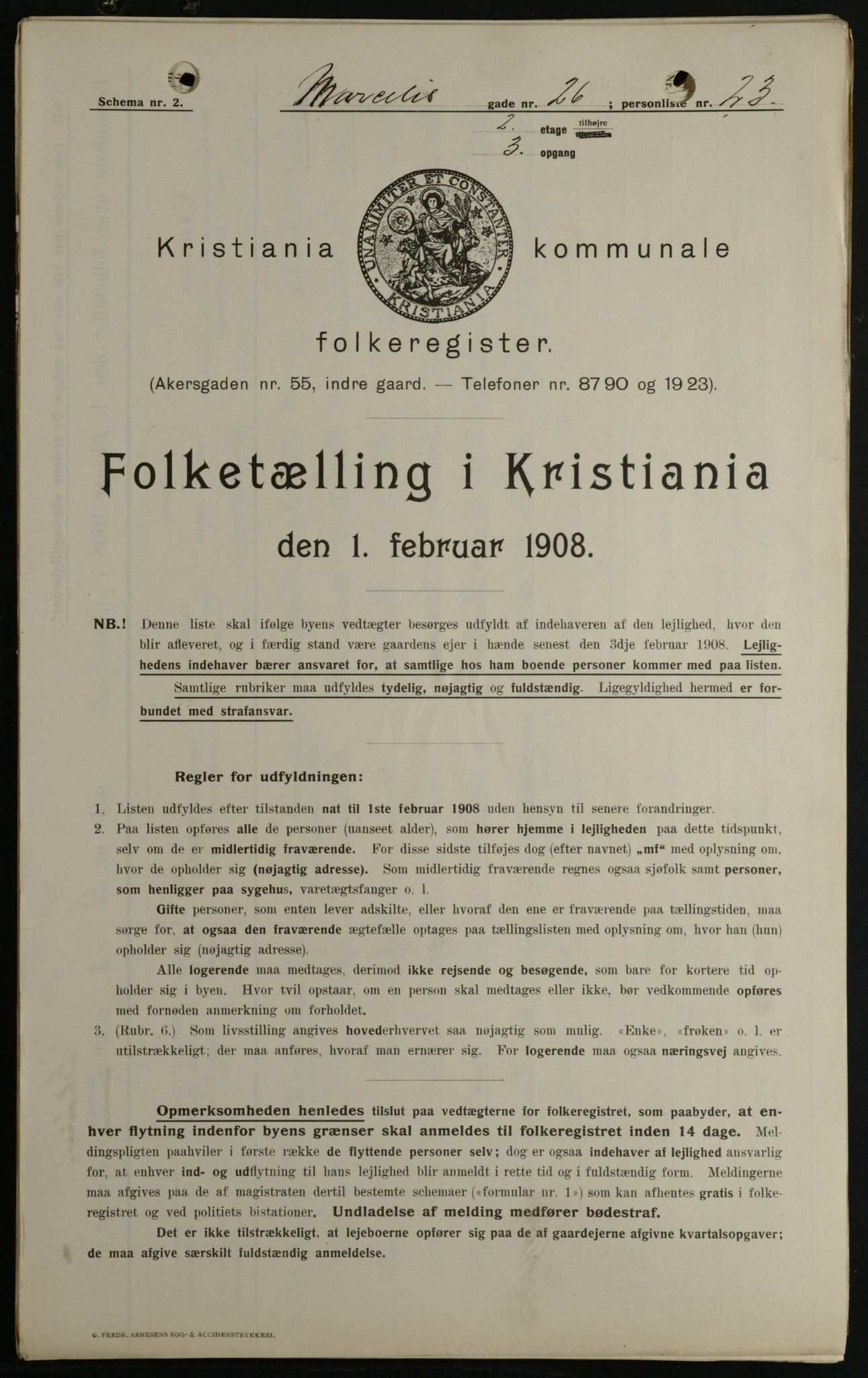 OBA, Kommunal folketelling 1.2.1908 for Kristiania kjøpstad, 1908, s. 57805