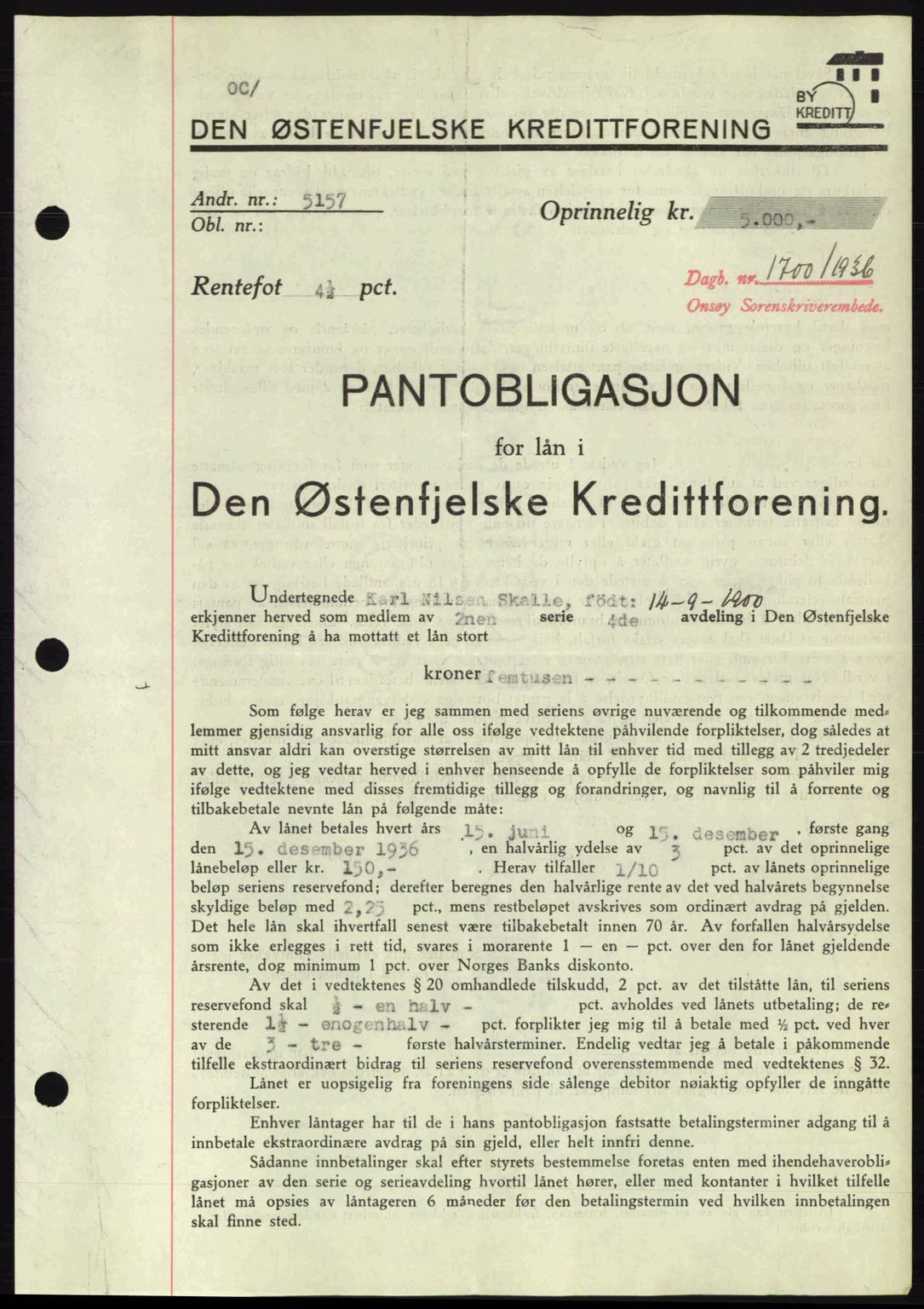 Onsøy sorenskriveri, SAO/A-10474/G/Ga/Gac/L0001: Pantebok nr. B1, 1936-1938, Dagboknr: 1700/1936