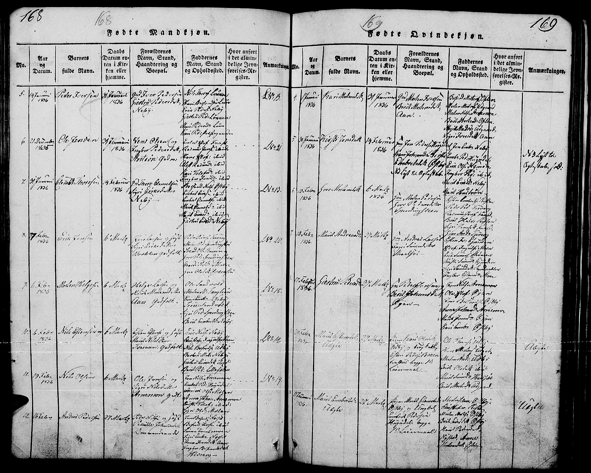 Tynset prestekontor, AV/SAH-PREST-058/H/Ha/Hab/L0001: Klokkerbok nr. 1, 1814-1859, s. 168-169