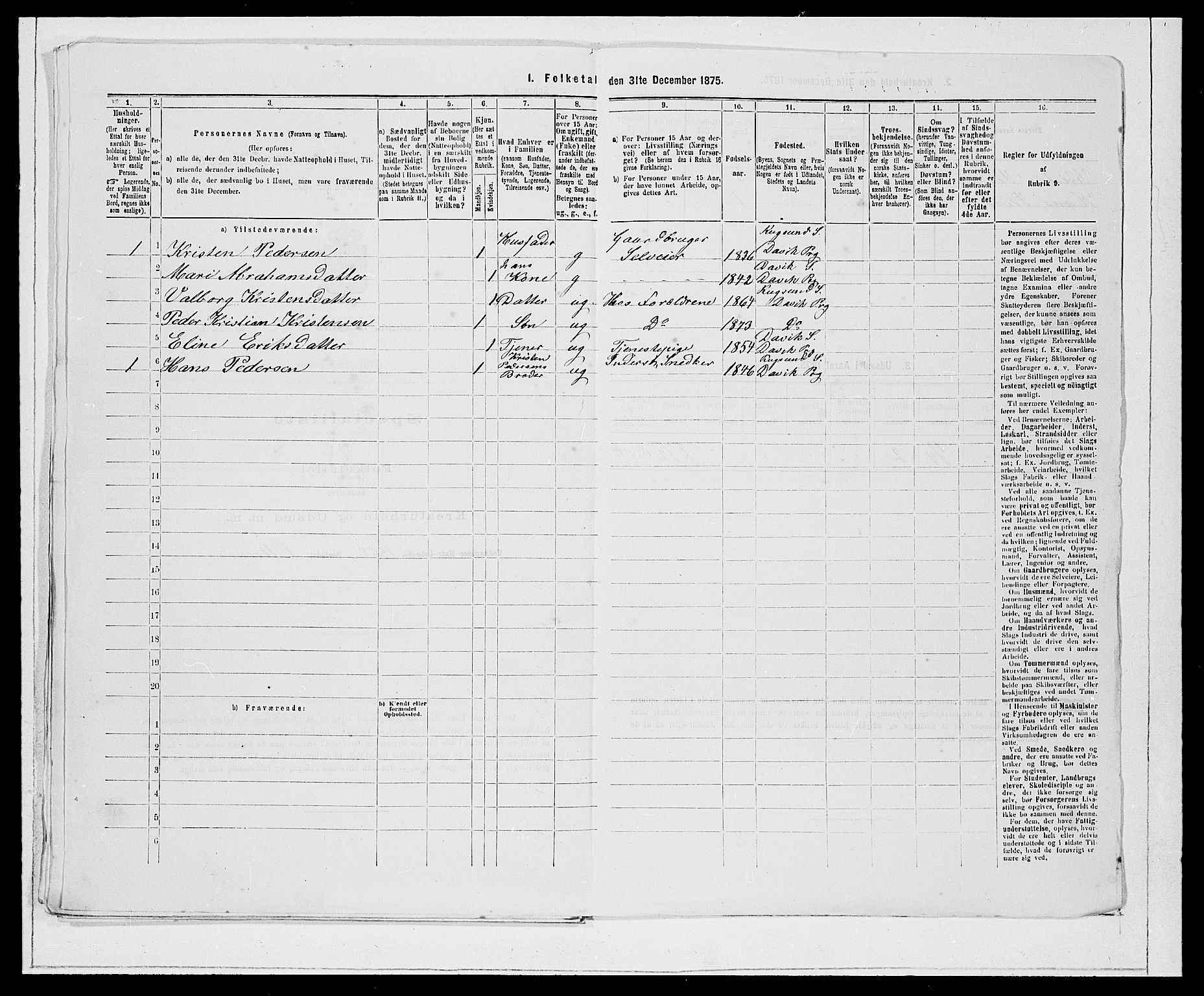 SAB, Folketelling 1875 for 1442P Davik prestegjeld, 1875, s. 294