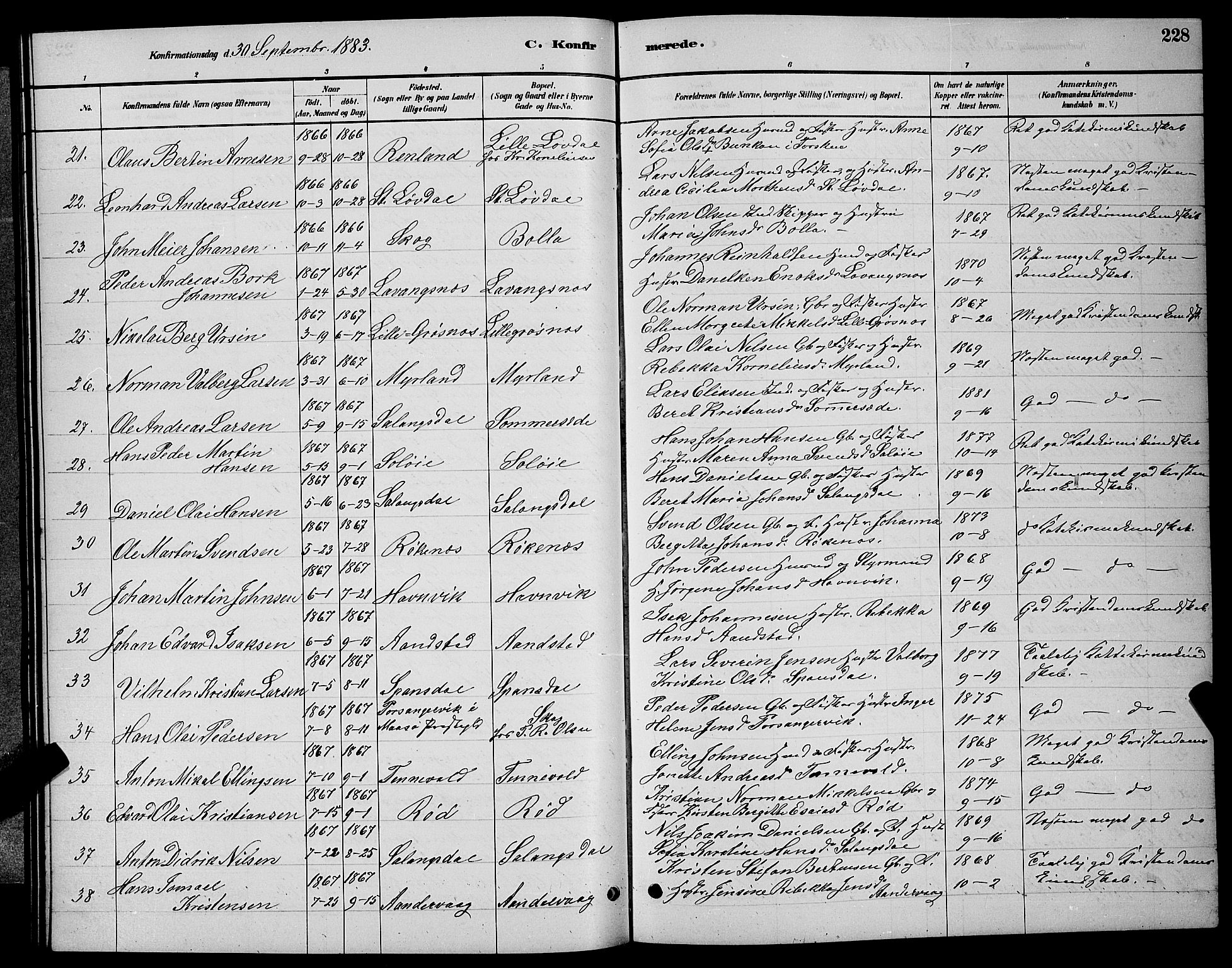 Ibestad sokneprestembete, AV/SATØ-S-0077/H/Ha/Hab/L0007klokker: Klokkerbok nr. 7, 1879-1889, s. 228