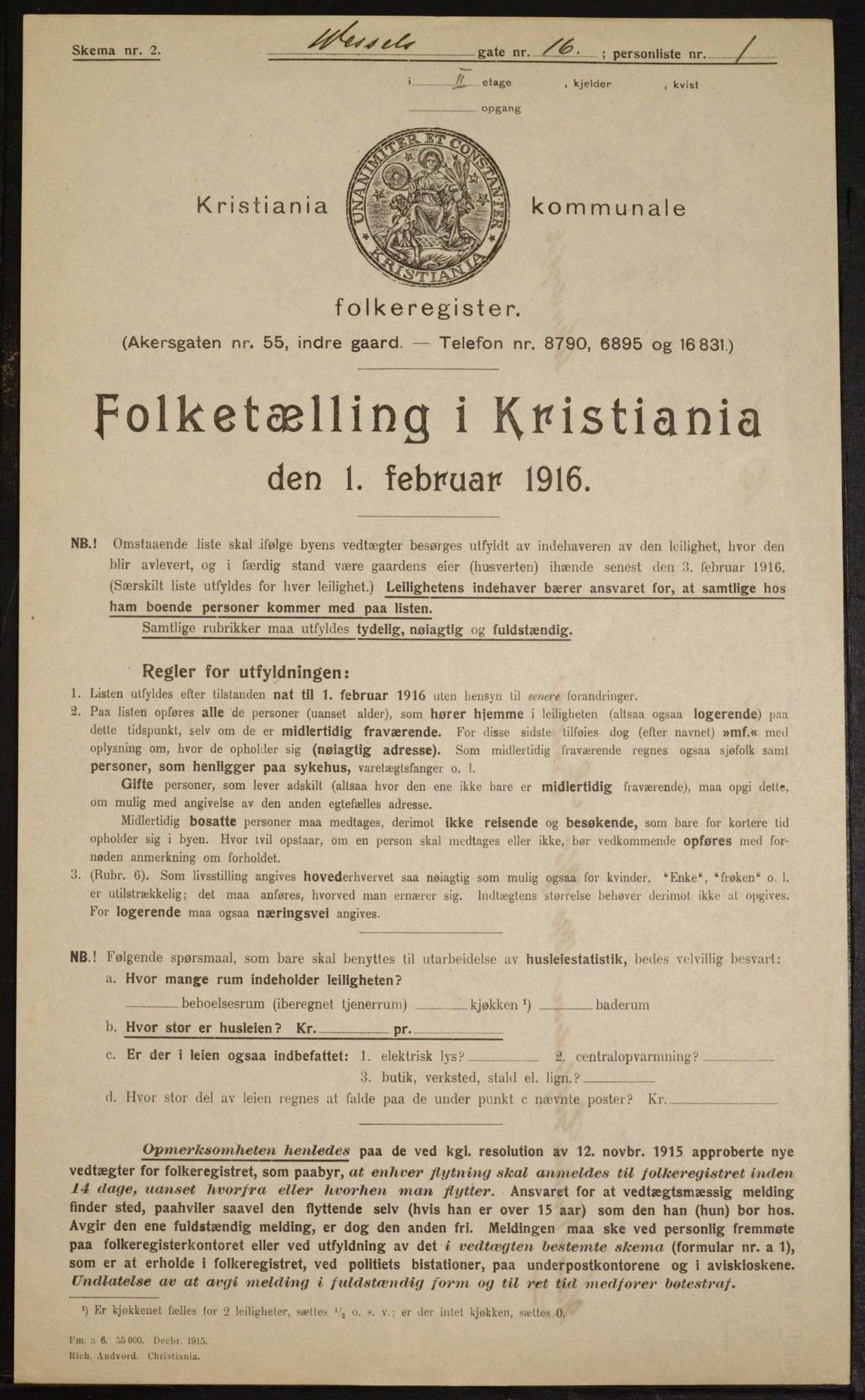 OBA, Kommunal folketelling 1.2.1916 for Kristiania, 1916, s. 131850