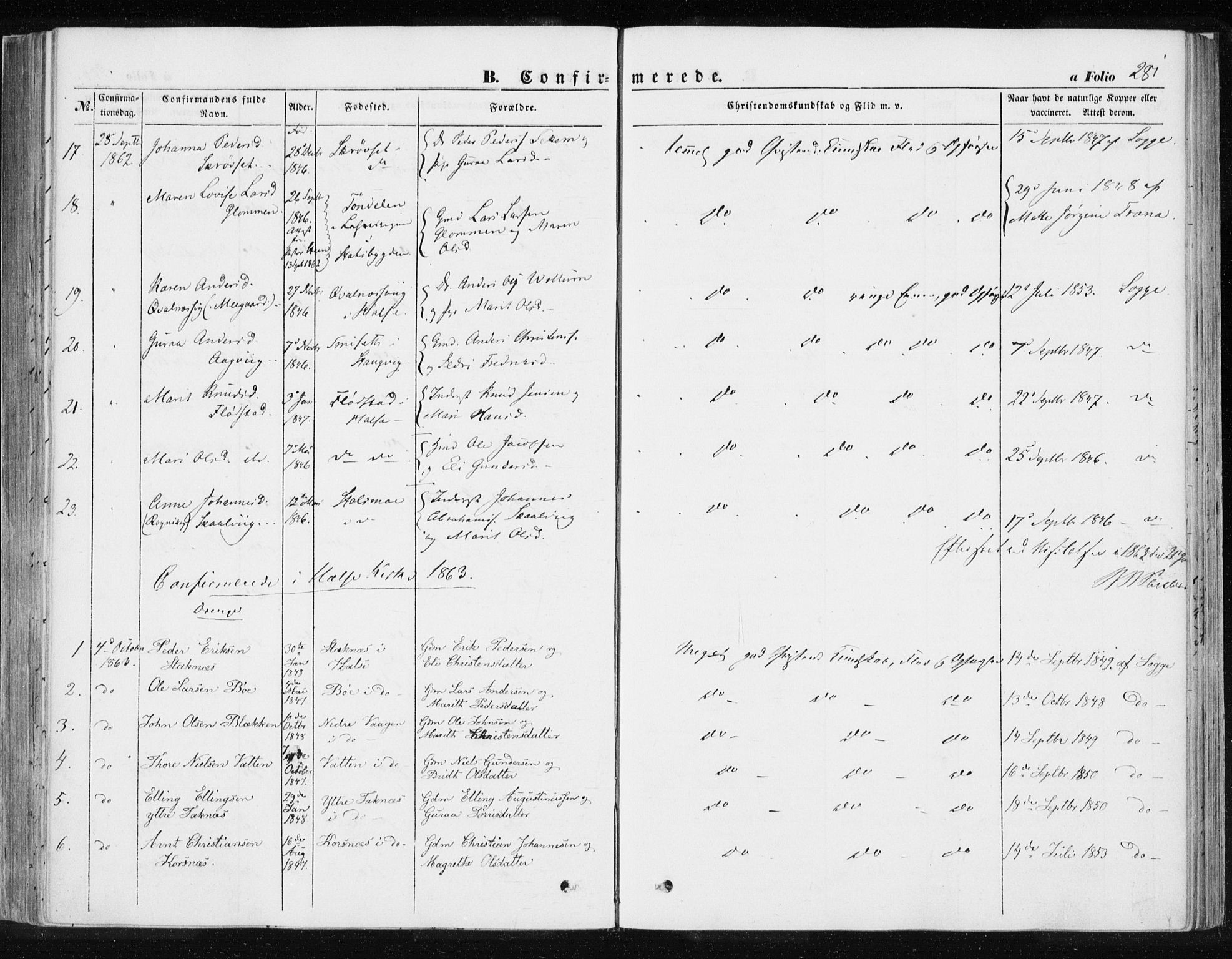 Ministerialprotokoller, klokkerbøker og fødselsregistre - Møre og Romsdal, AV/SAT-A-1454/576/L0883: Ministerialbok nr. 576A01, 1849-1865, s. 281