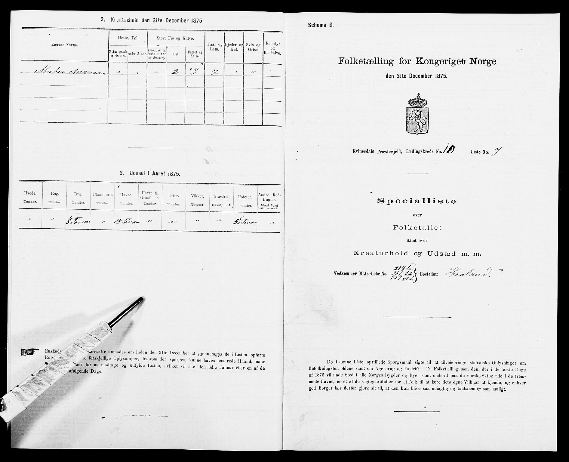 SAK, Folketelling 1875 for 1037P Kvinesdal prestegjeld, 1875, s. 1551