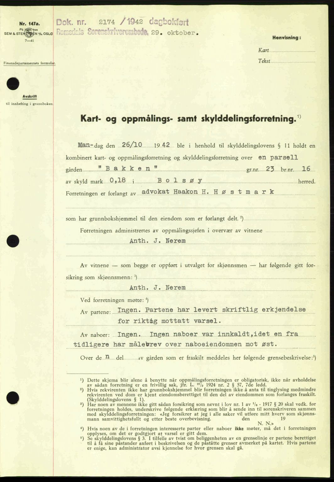 Romsdal sorenskriveri, SAT/A-4149/1/2/2C: Pantebok nr. A13, 1942-1943, Dagboknr: 2174/1942
