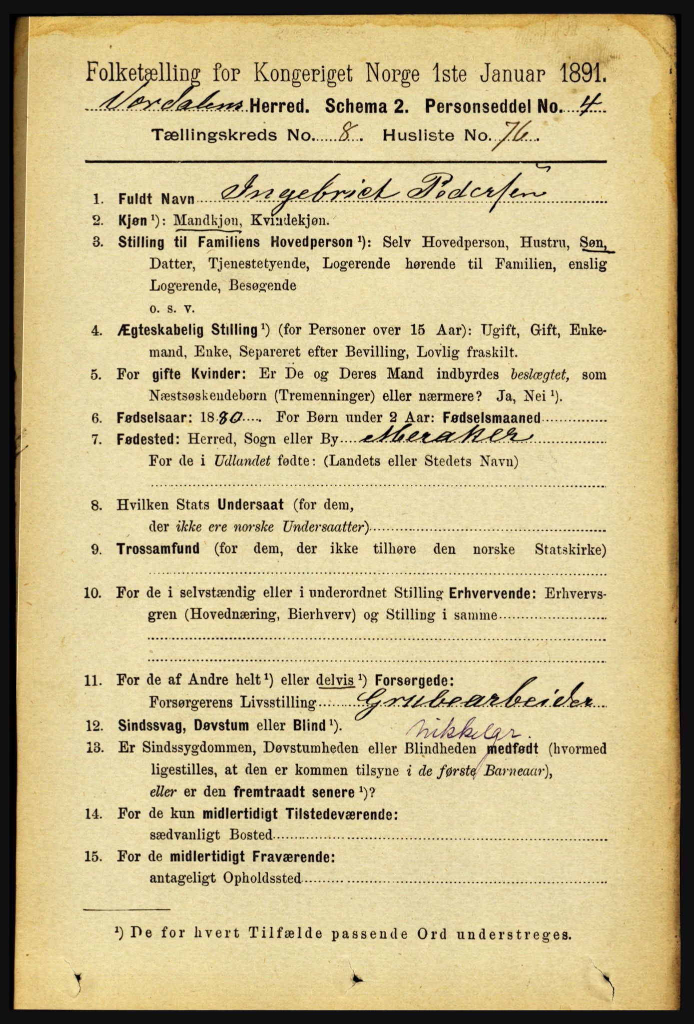 RA, Folketelling 1891 for 1721 Verdal herred, 1891, s. 4891