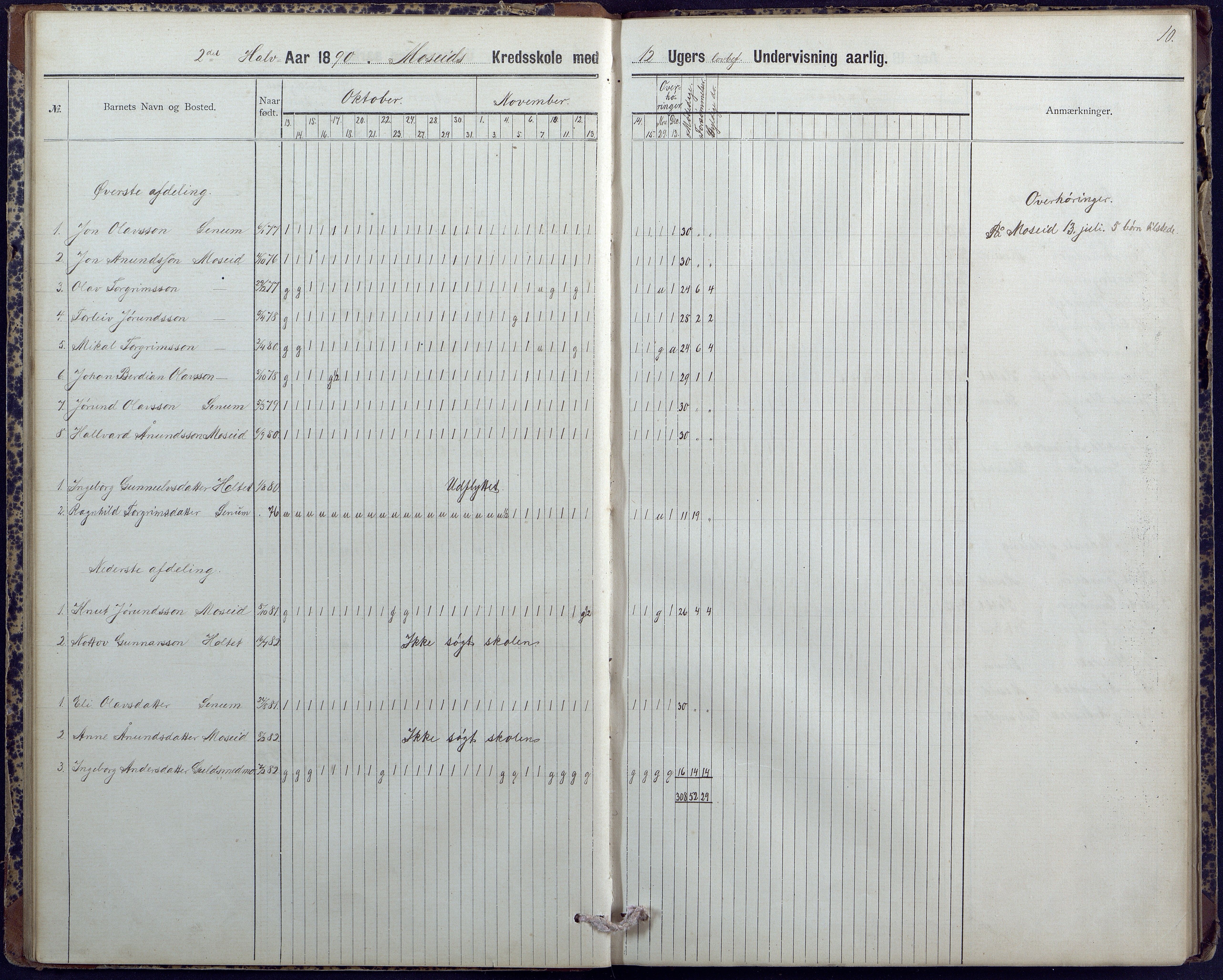 Hornnes kommune, Moi, Moseid, Kjetså skolekretser, AAKS/KA0936-550e/F1/L0004: Dagbok. Moseid, Moi, 1886-1891, s. 10