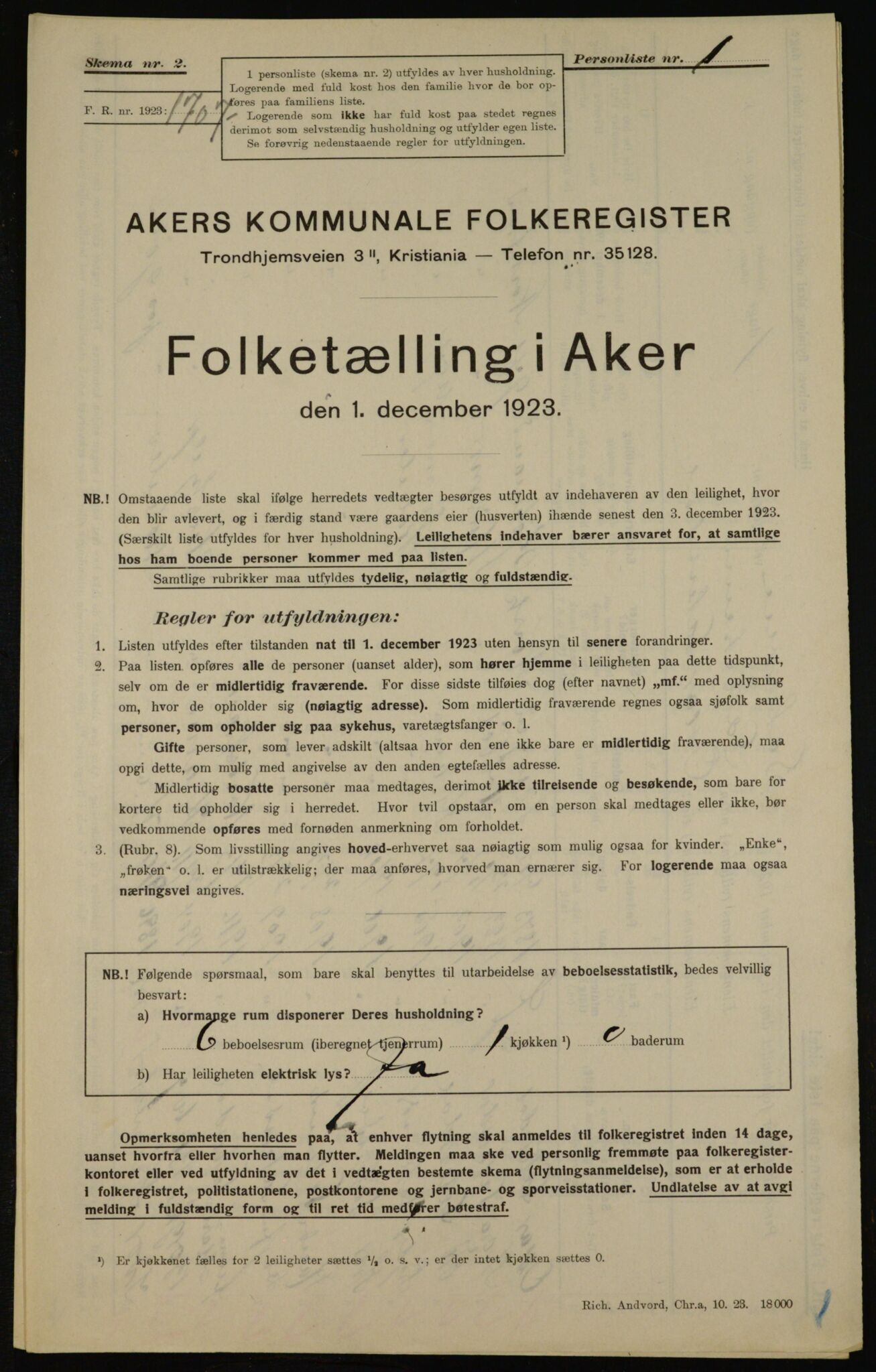 , Kommunal folketelling 1.12.1923 for Aker, 1923, s. 46364