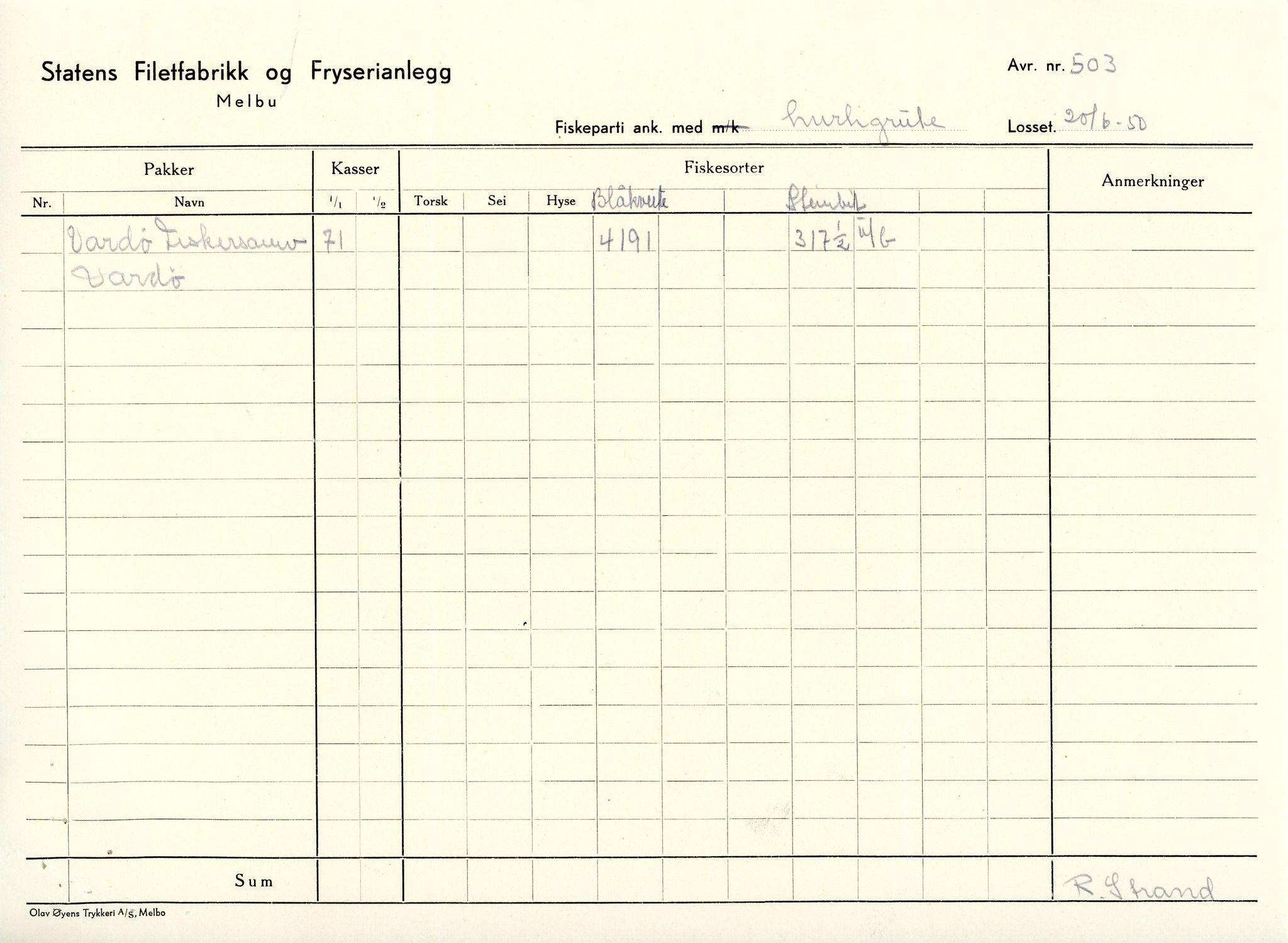 Vardø Fiskersamvirkelag, VAMU/A-0037/D/Da/L0006: Korrespondanse Re-St, 1947-1951