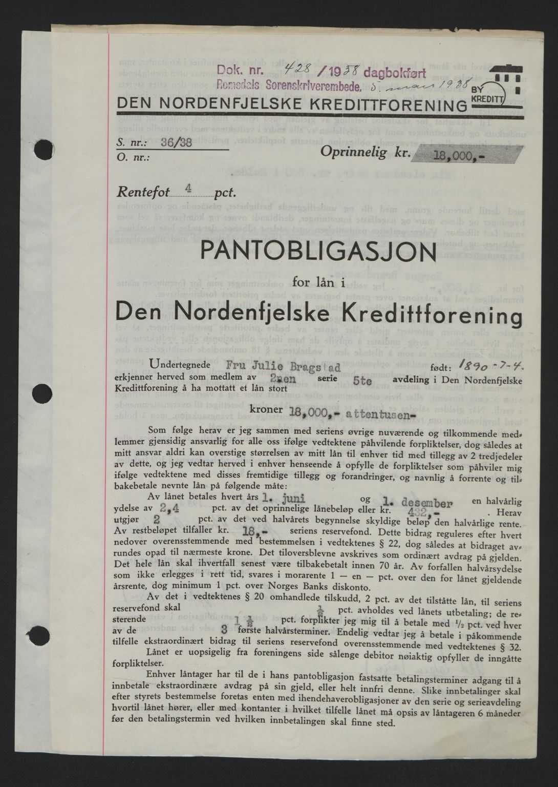 Romsdal sorenskriveri, SAT/A-4149/1/2/2C: Pantebok nr. B1, 1936-1939, Dagboknr: 428/1938