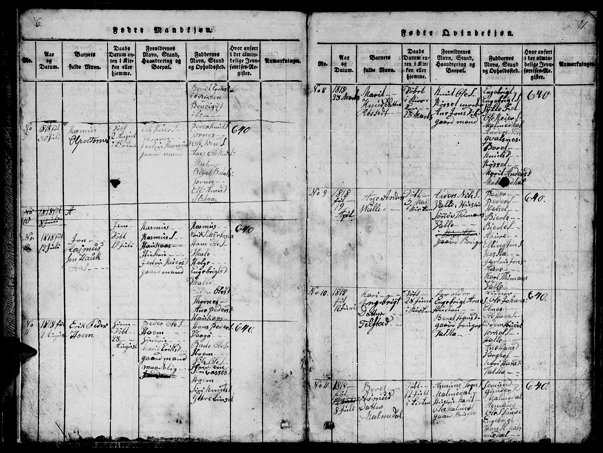 Ministerialprotokoller, klokkerbøker og fødselsregistre - Møre og Romsdal, AV/SAT-A-1454/565/L0752: Klokkerbok nr. 565C01, 1817-1844, s. 6-7