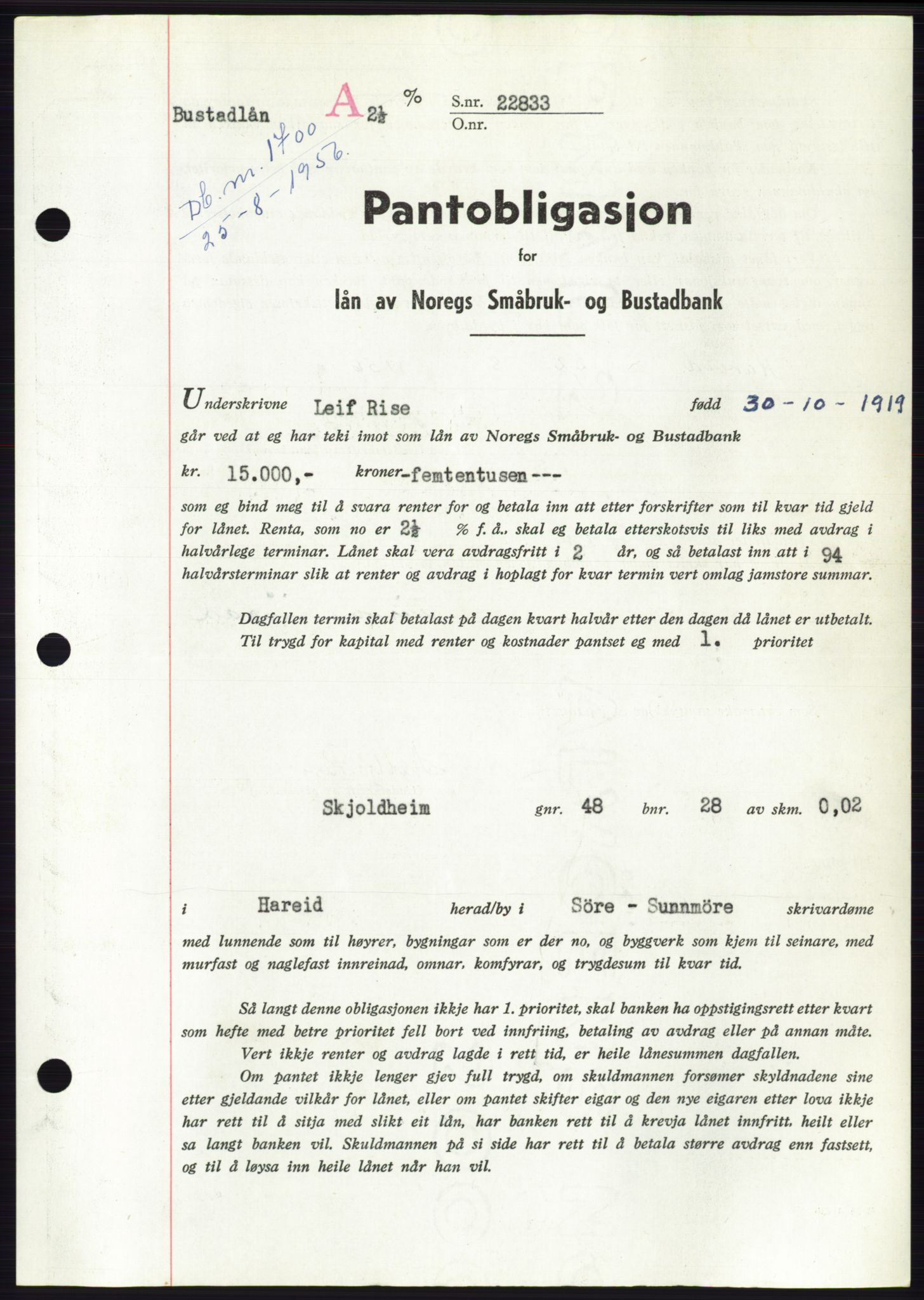 Søre Sunnmøre sorenskriveri, SAT/A-4122/1/2/2C/L0128: Pantebok nr. 16B, 1956-1956, Dagboknr: 1700/1956