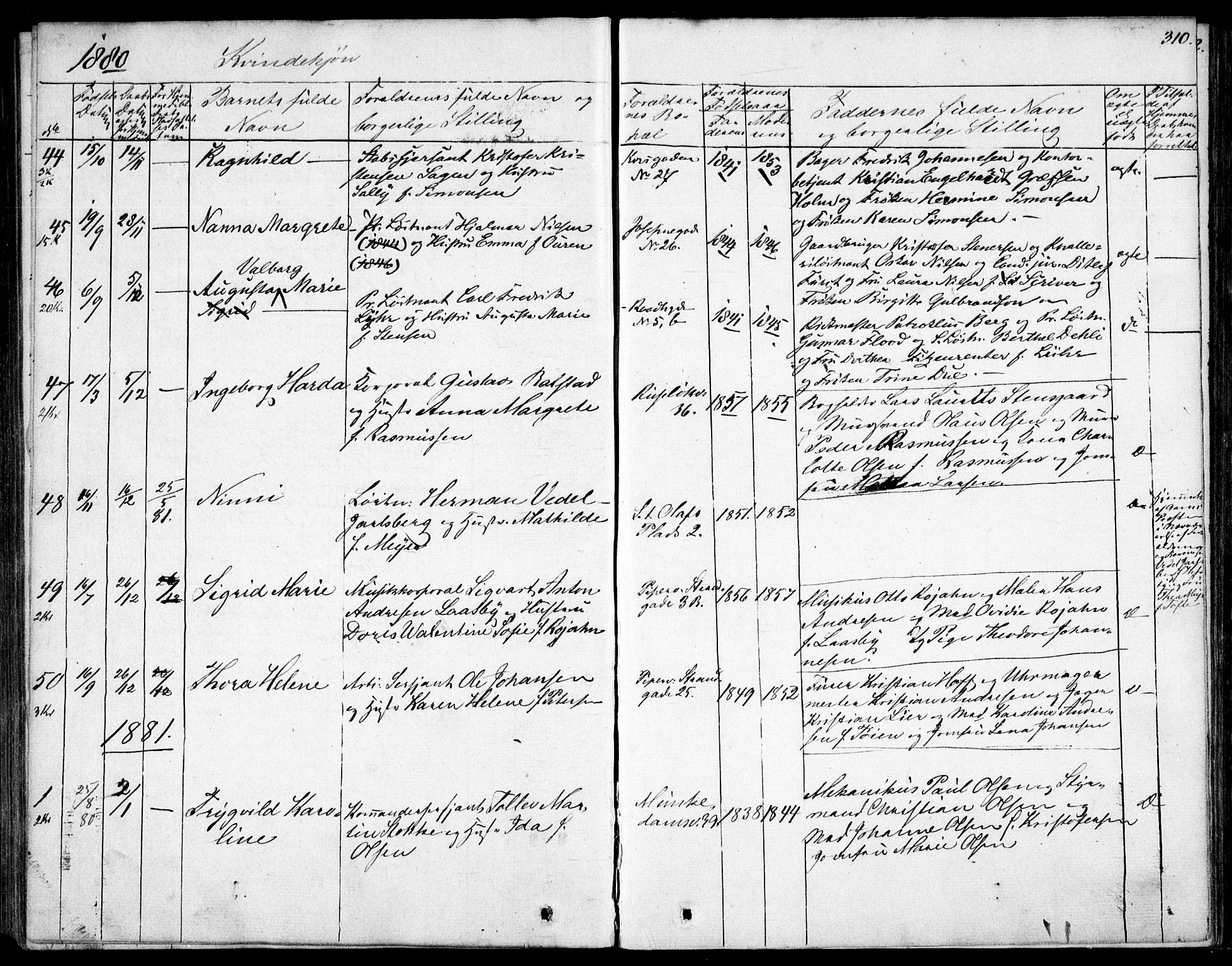 Garnisonsmenigheten Kirkebøker, AV/SAO-A-10846/F/Fa/L0007: Ministerialbok nr. 7, 1828-1881, s. 310
