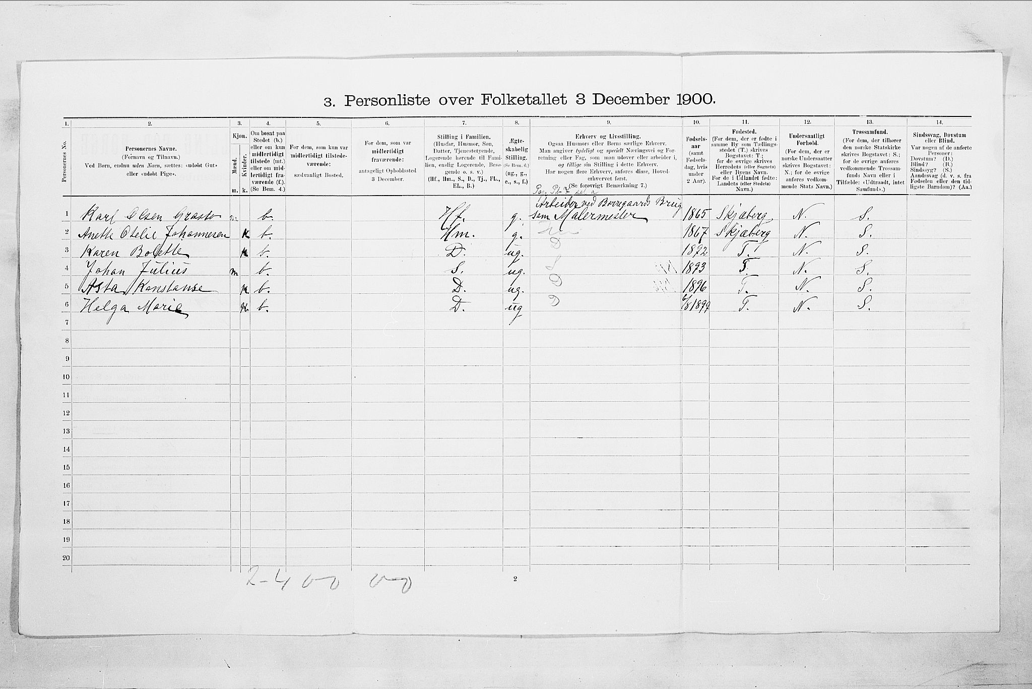 SAO, Folketelling 1900 for 0102 Sarpsborg kjøpstad, 1900