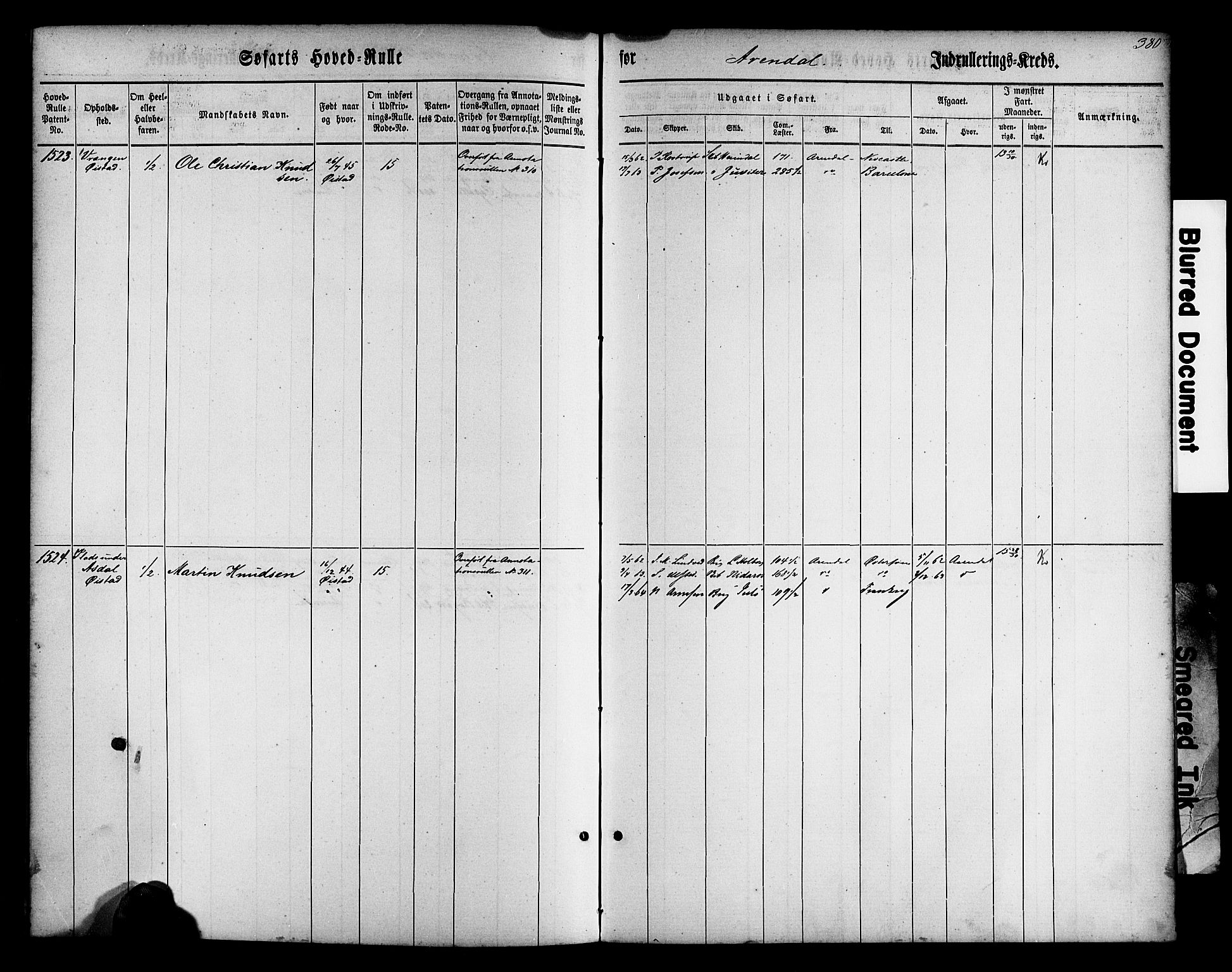 Arendal mønstringskrets, AV/SAK-2031-0012/F/Fb/L0009: Hovedrulle nr 767-1532, S-7, 1857-1864, s. 383