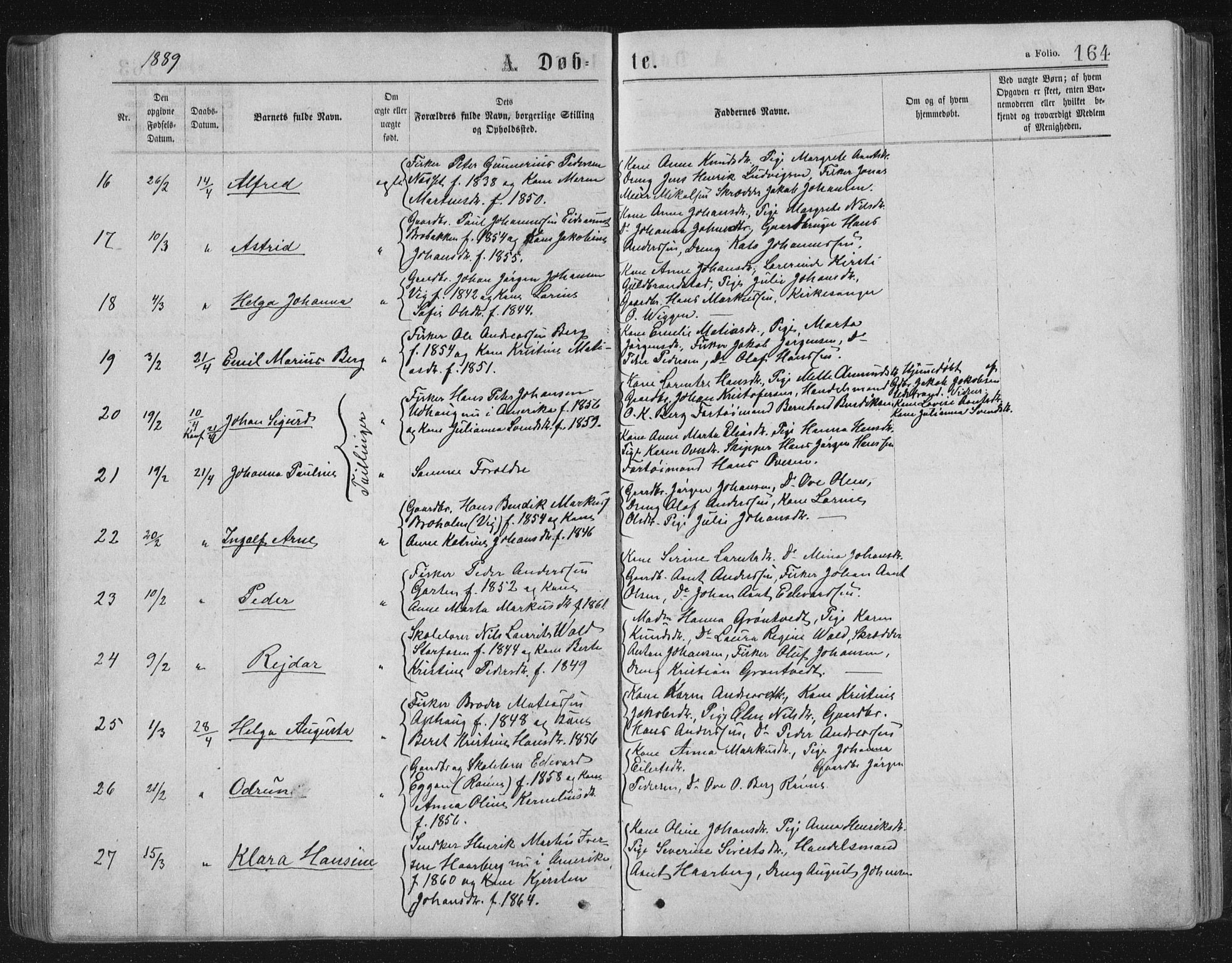 Ministerialprotokoller, klokkerbøker og fødselsregistre - Sør-Trøndelag, AV/SAT-A-1456/659/L0745: Klokkerbok nr. 659C02, 1869-1892, s. 164