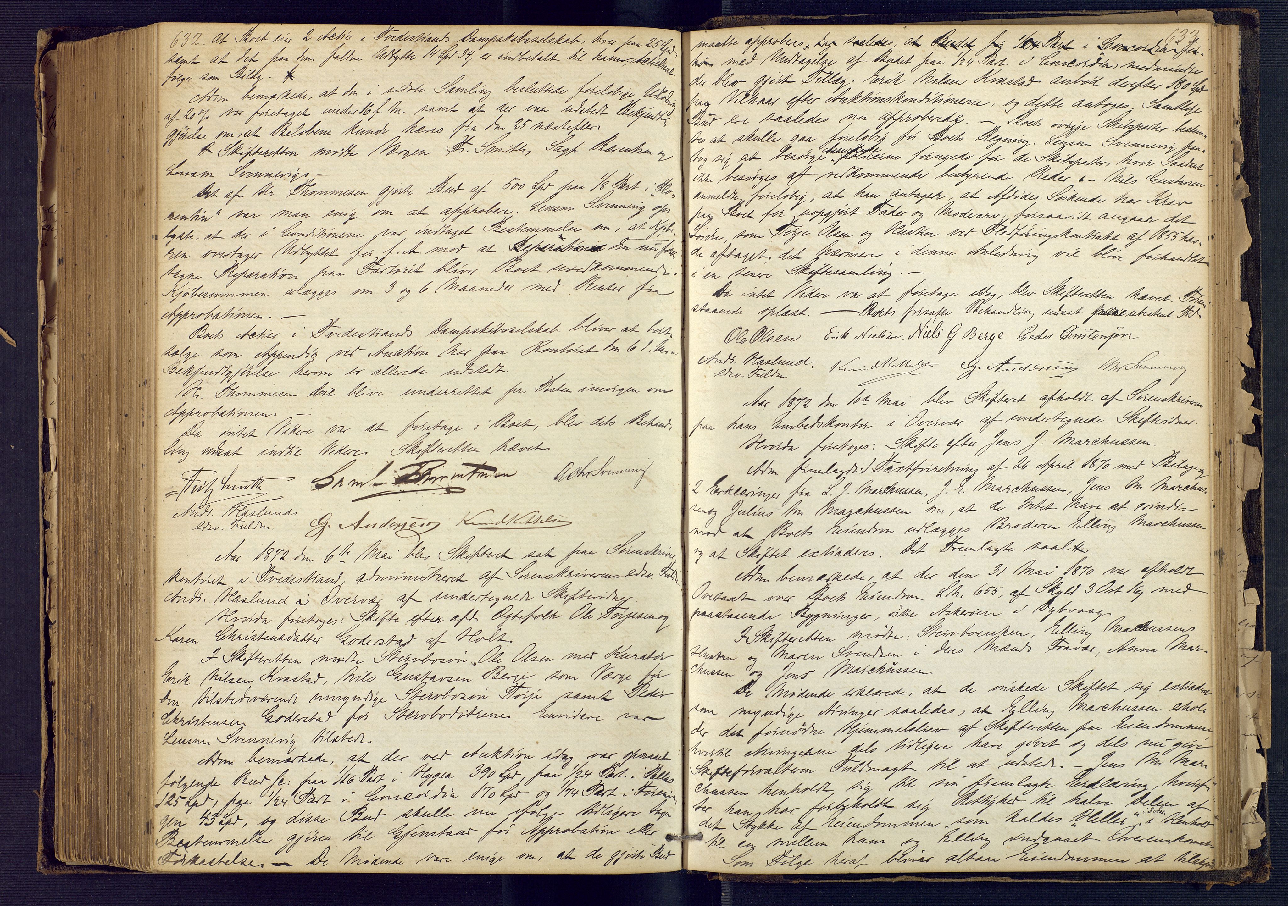 Holt sorenskriveri, AV/SAK-1221-0002/H/Hc/L0014: Skiftebehandlingsprotokoll nr. 5, 1865-1875, s. 632-633