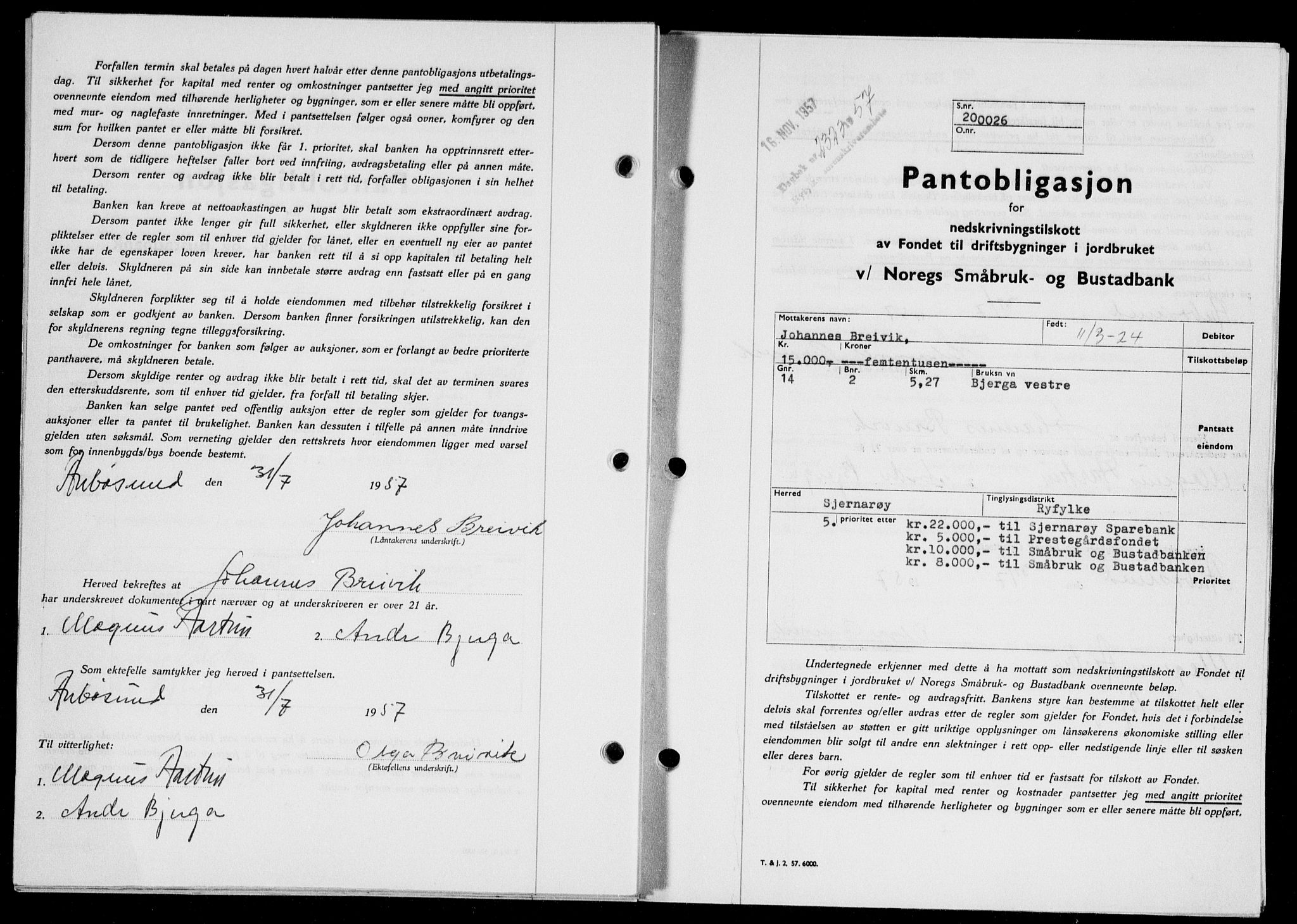 Ryfylke tingrett, SAST/A-100055/001/II/IIB/L0138: Pantebok nr. 117, 1957-1957, Dagboknr: 2323/1957