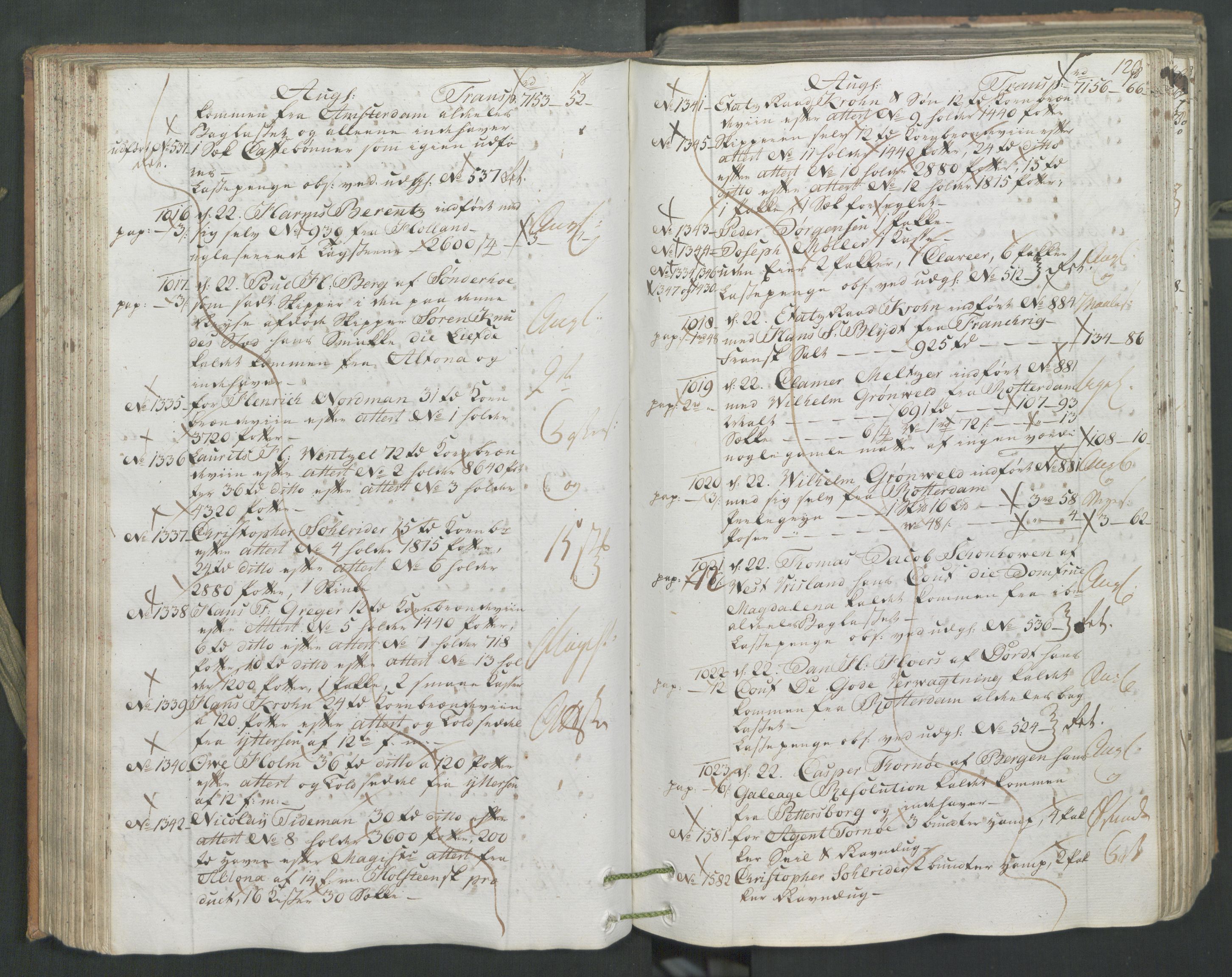 Generaltollkammeret, tollregnskaper, AV/RA-EA-5490/R26/L0222/0001: Tollregnskaper Bergen A / Inngående hovedtollbok, 1786, s. 119b-120a