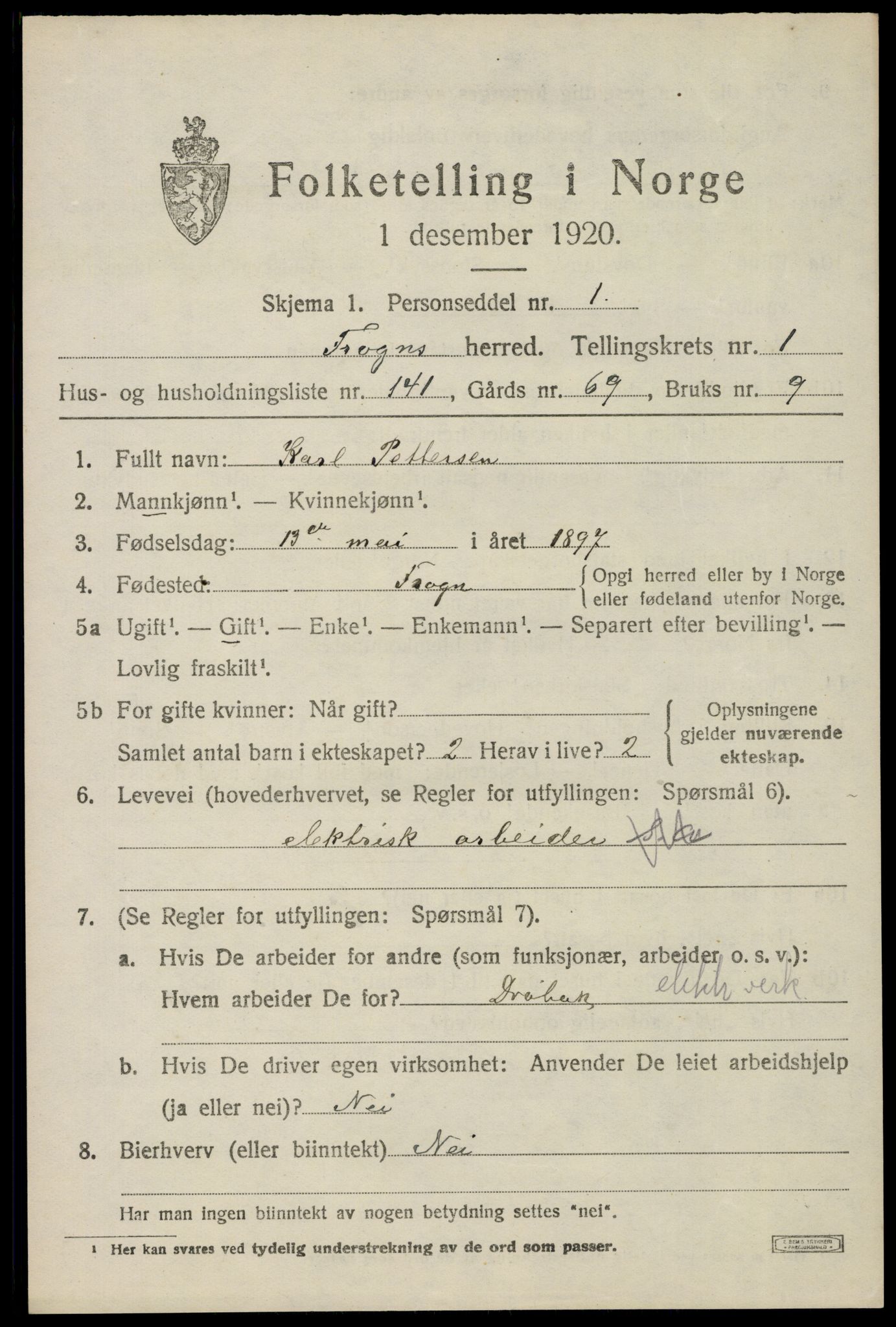 SAO, Folketelling 1920 for 0215 Frogn herred, 1920, s. 2849