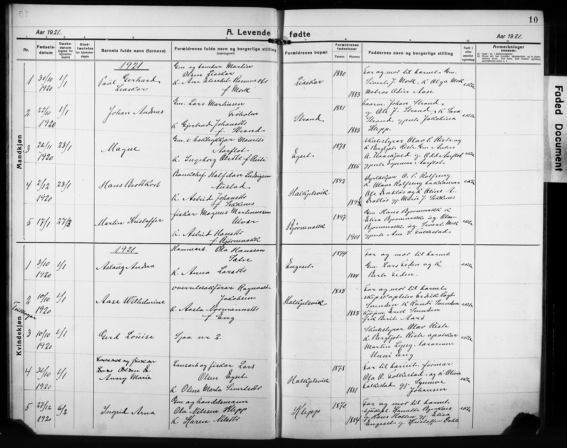 Ministerialprotokoller, klokkerbøker og fødselsregistre - Møre og Romsdal, AV/SAT-A-1454/511/L0160: Klokkerbok nr. 511C06, 1920-1932, s. 10