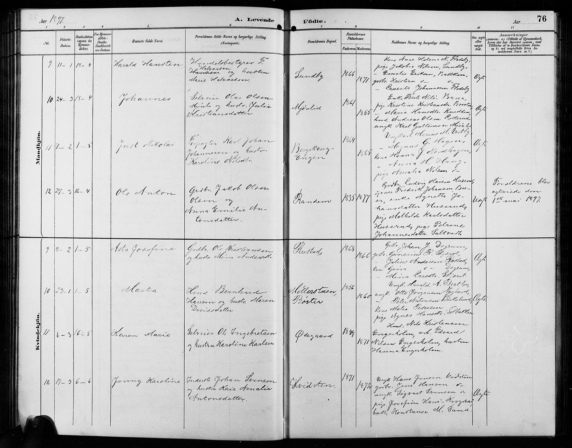 Enebakk prestekontor Kirkebøker, AV/SAO-A-10171c/G/Ga/L0006: Klokkerbok nr. I 6, 1889-1911, s. 76