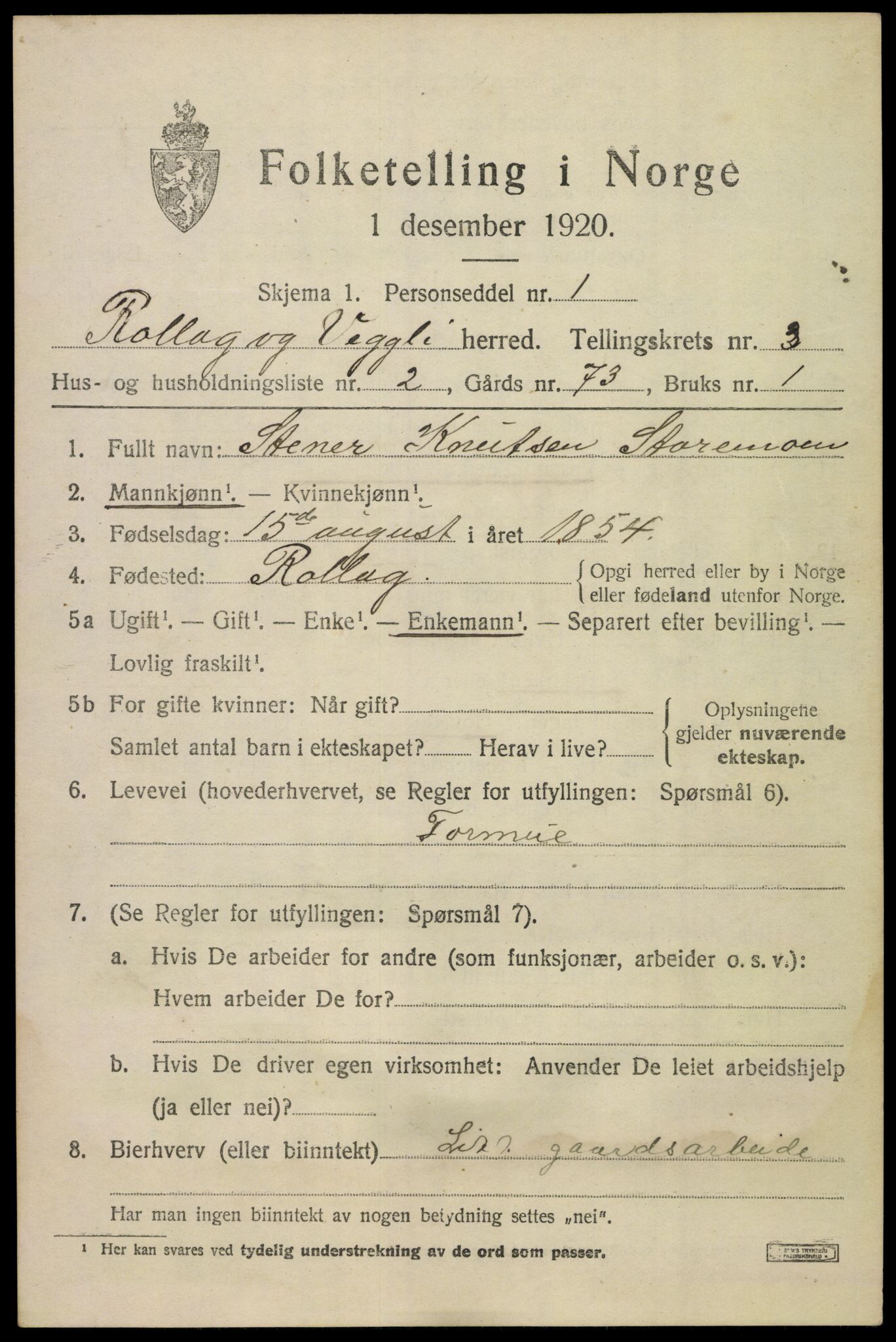 SAKO, Folketelling 1920 for 0632 Rollag herred, 1920, s. 1336