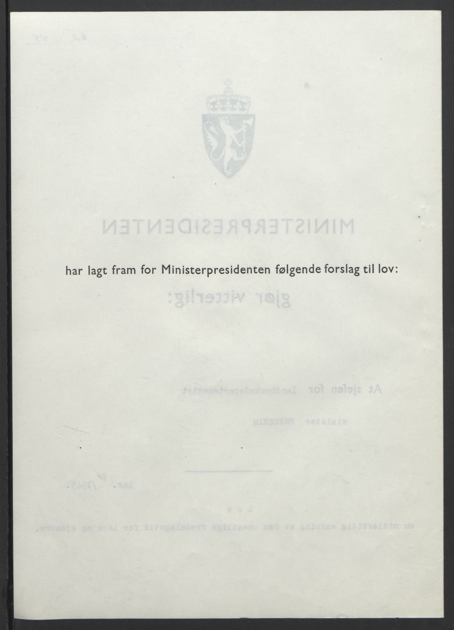 NS-administrasjonen 1940-1945 (Statsrådsekretariatet, de kommisariske statsråder mm), RA/S-4279/D/Db/L0101/0001: -- / Lover og vedtak, 1945, s. 126