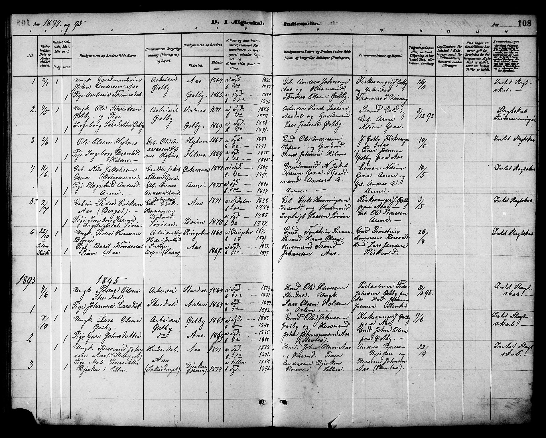 Ministerialprotokoller, klokkerbøker og fødselsregistre - Sør-Trøndelag, AV/SAT-A-1456/698/L1167: Klokkerbok nr. 698C04, 1888-1907, s. 108