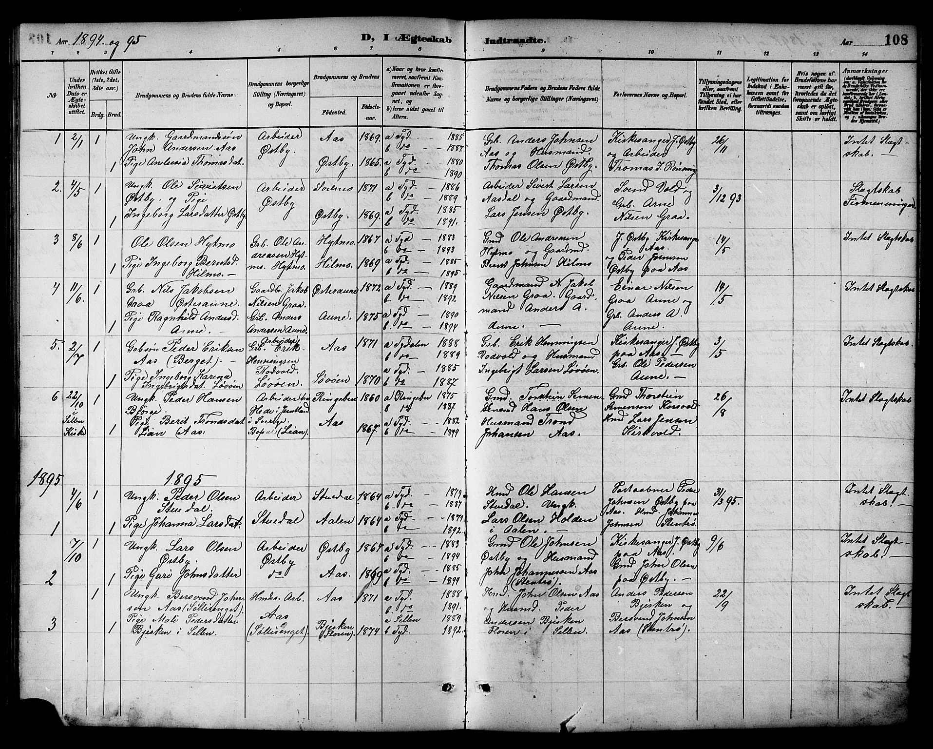 Ministerialprotokoller, klokkerbøker og fødselsregistre - Sør-Trøndelag, SAT/A-1456/698/L1167: Klokkerbok nr. 698C04, 1888-1907, s. 108