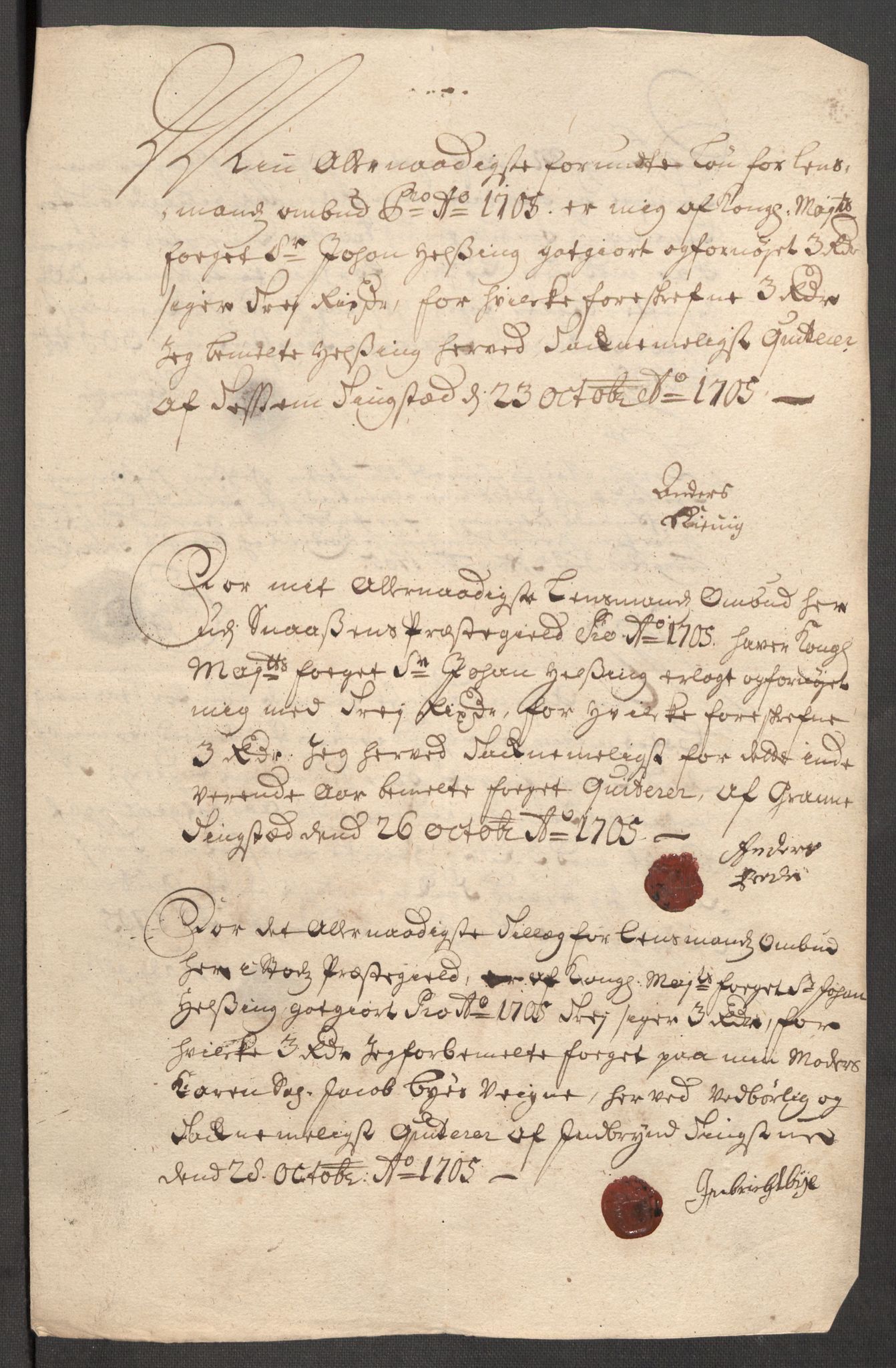 Rentekammeret inntil 1814, Reviderte regnskaper, Fogderegnskap, RA/EA-4092/R63/L4314: Fogderegnskap Inderøy, 1705, s. 163