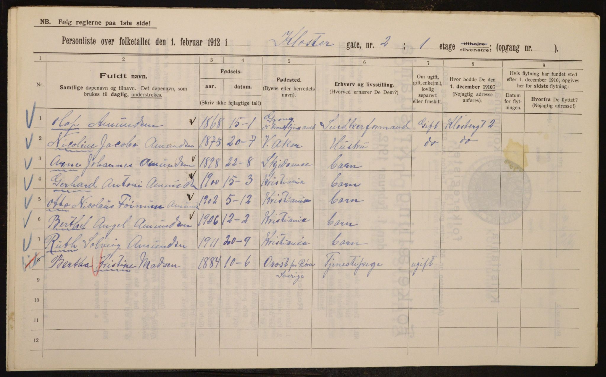 OBA, Kommunal folketelling 1.2.1912 for Kristiania, 1912, s. 52320