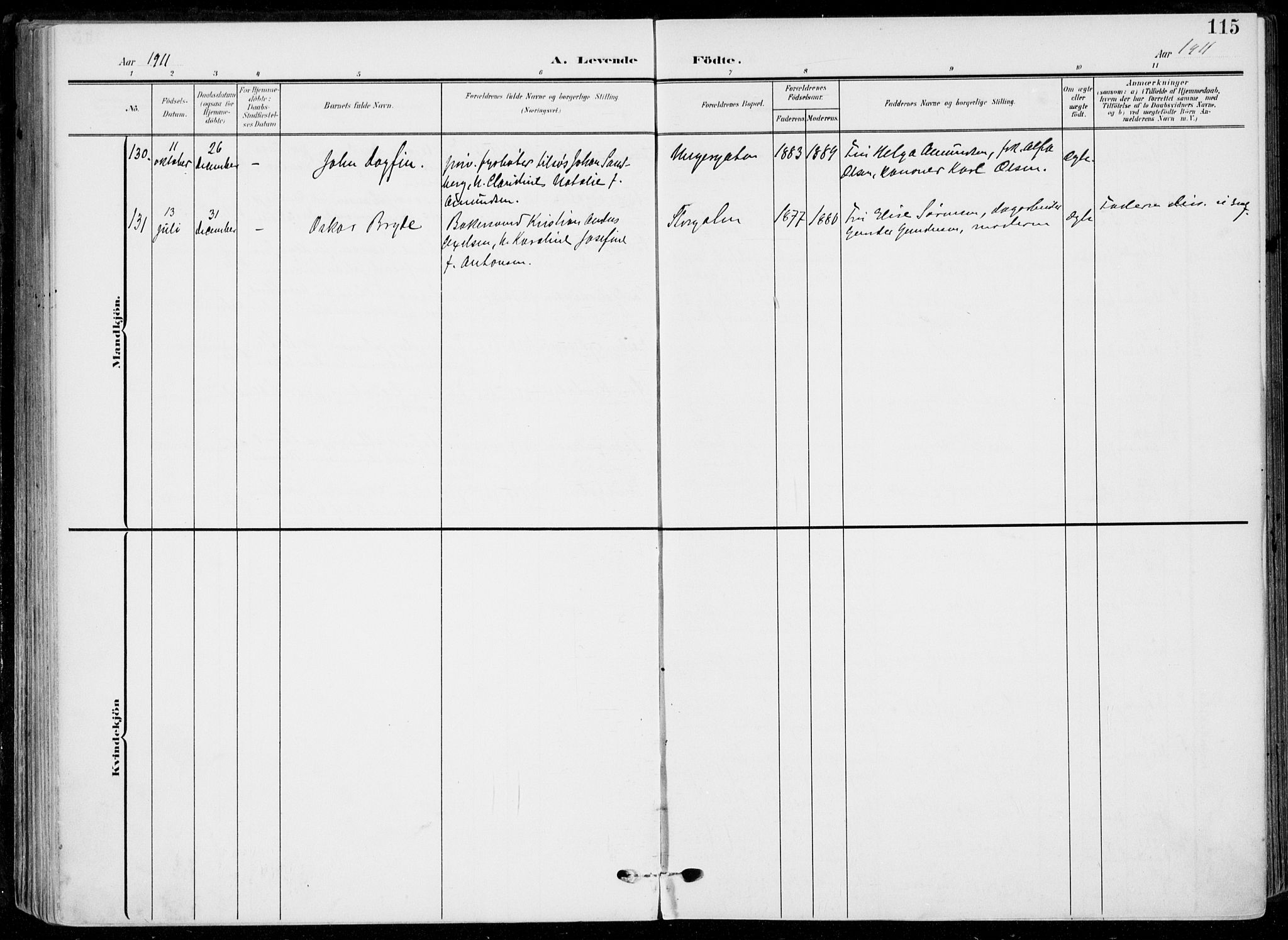 Horten kirkebøker, AV/SAKO-A-348/F/Fa/L0006: Ministerialbok nr. 6, 1905-1912, s. 115