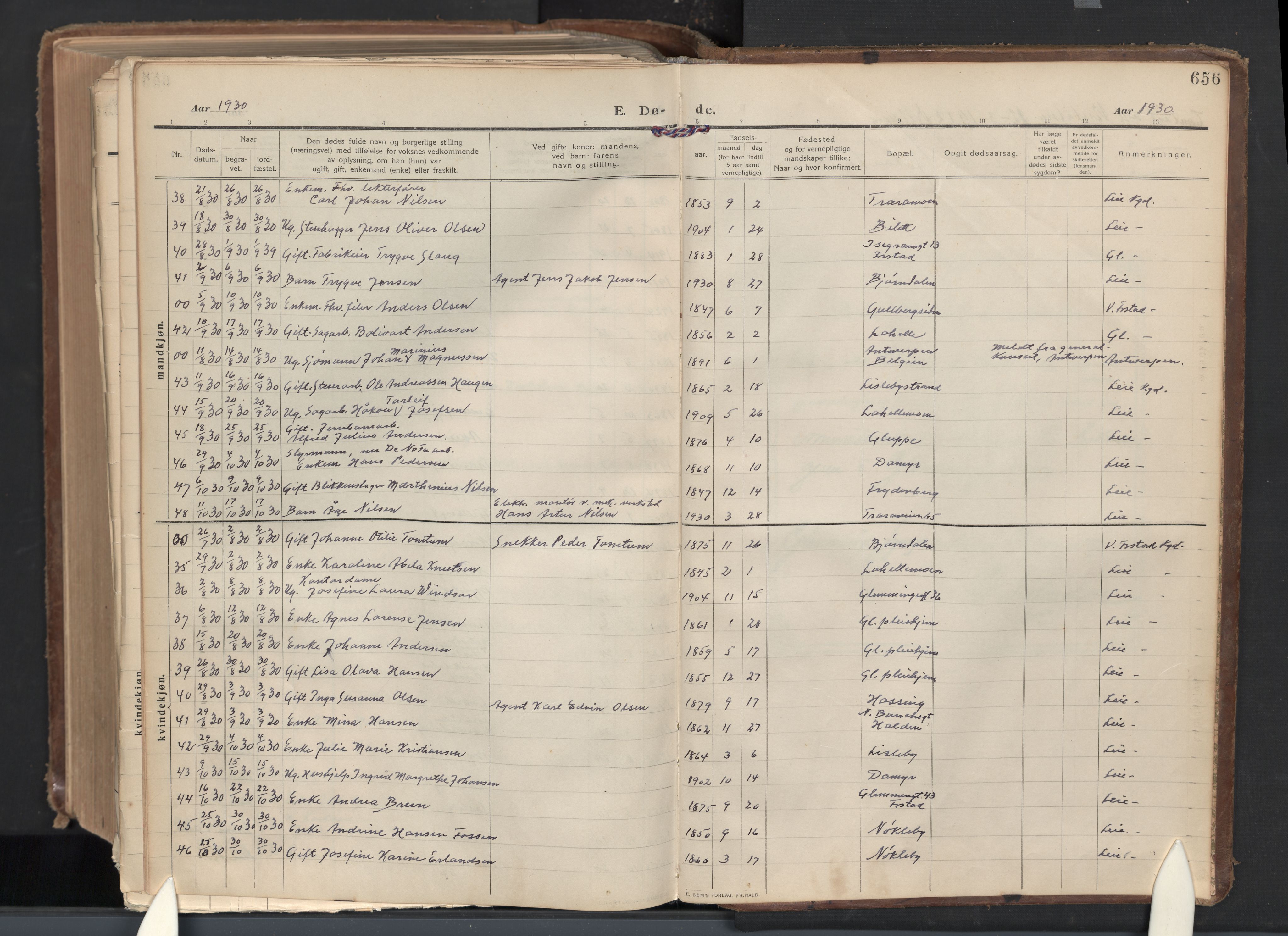 Glemmen prestekontor Kirkebøker, AV/SAO-A-10908/G/Ga/L0007: Klokkerbok nr. 7, 1909-1930, s. 656