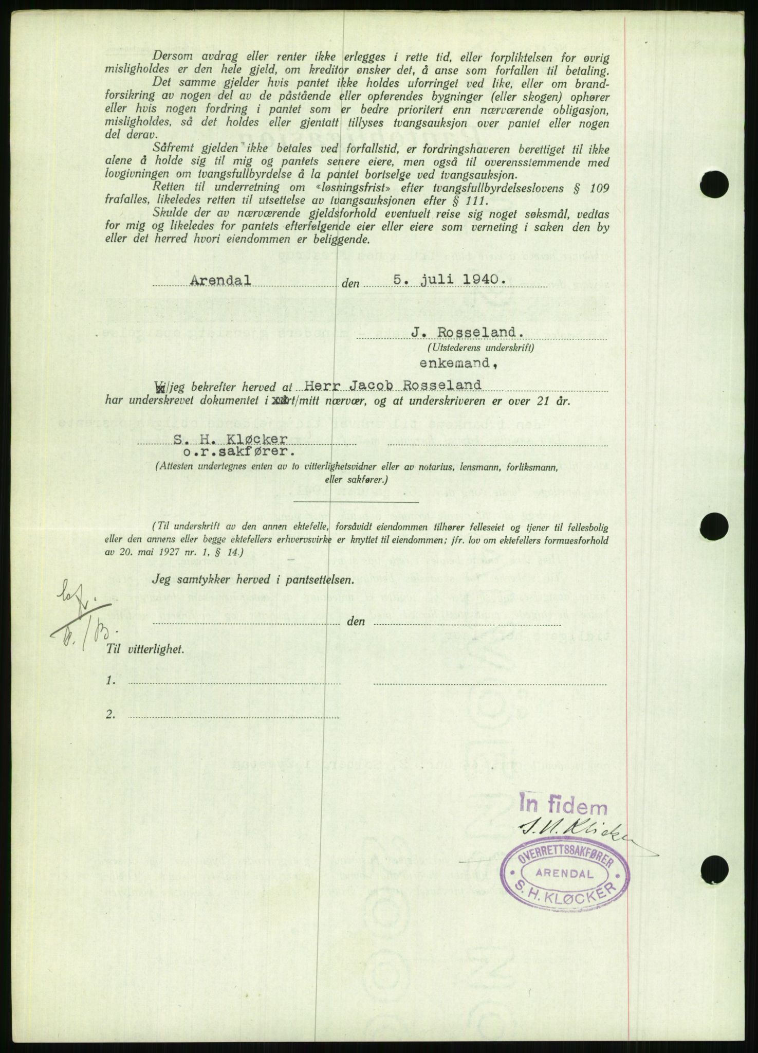 Nedenes sorenskriveri, AV/SAK-1221-0006/G/Gb/Gbb/L0001: Pantebok nr. I, 1939-1942, Dagboknr: 441/1940