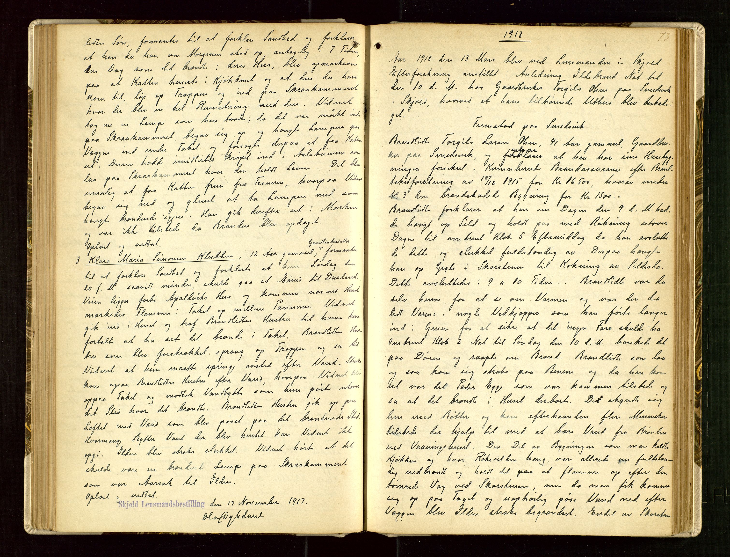 Skjold lensmannskontor, AV/SAST-A-100182/Goa/L0002: "Brandtaksasjons-Protokol for Skjolds Thinglag", 1890-1949, s. 72b-73a