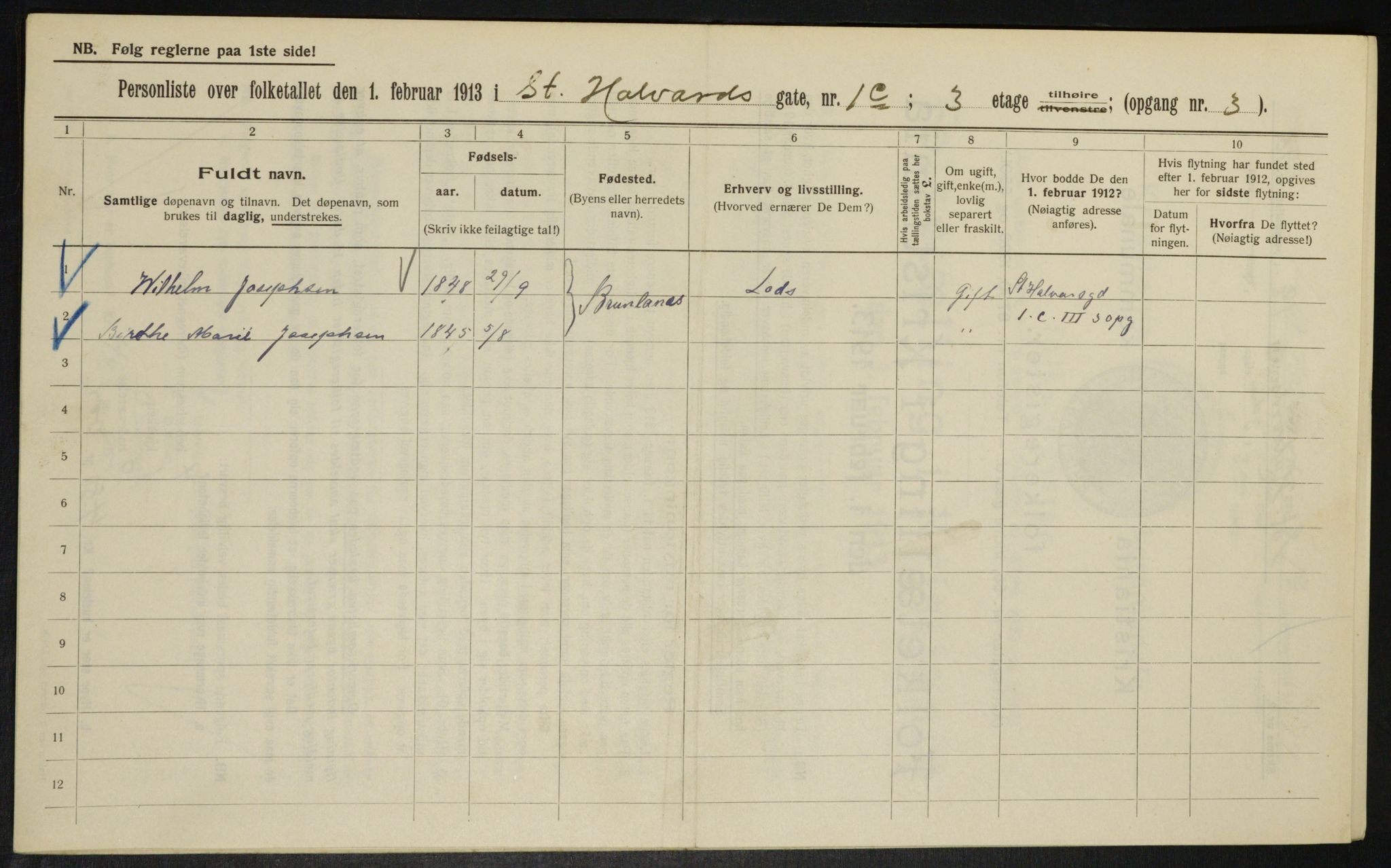 OBA, Kommunal folketelling 1.2.1913 for Kristiania, 1913, s. 87435