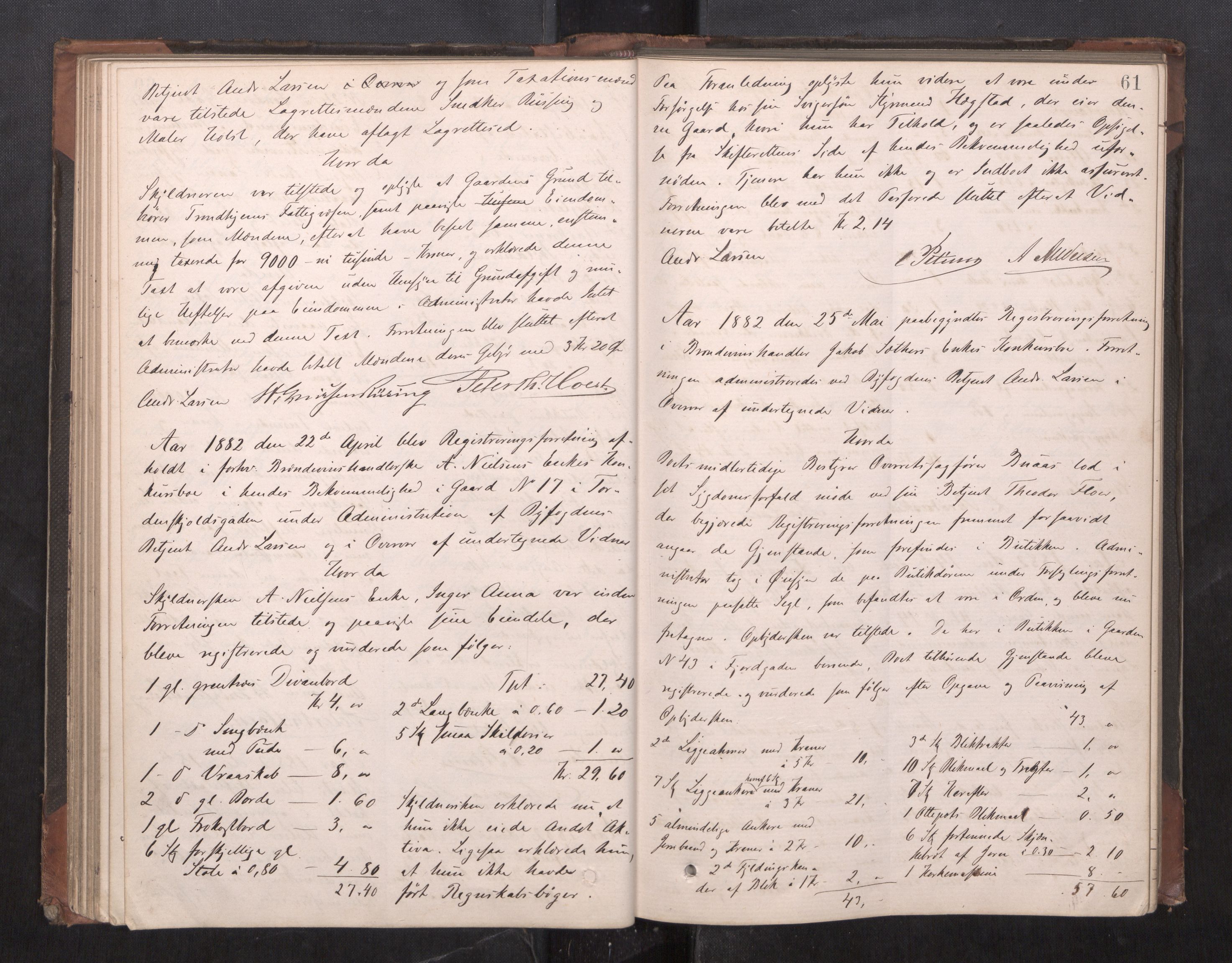 Trondheim byfogd, AV/SAT-A-0003/1/3/3C/L0010: Skifteregistreringsprotokoll - 5/11-5/5. (u/ register), 1879-1887, s. 61