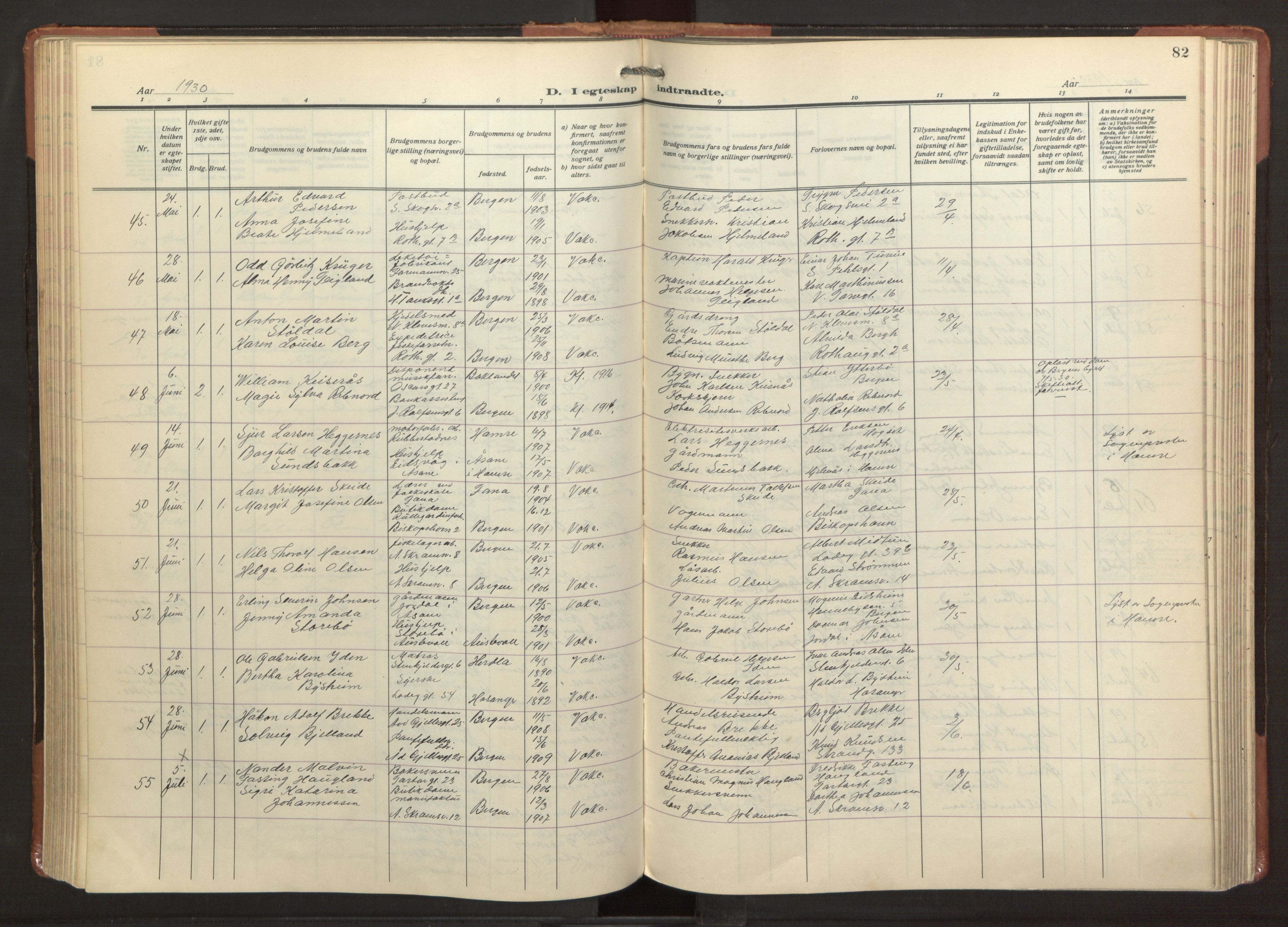 Sandviken Sokneprestembete, AV/SAB-A-77601/H/Ha/L0016: Ministerialbok nr. D 3, 1923-1940, s. 82