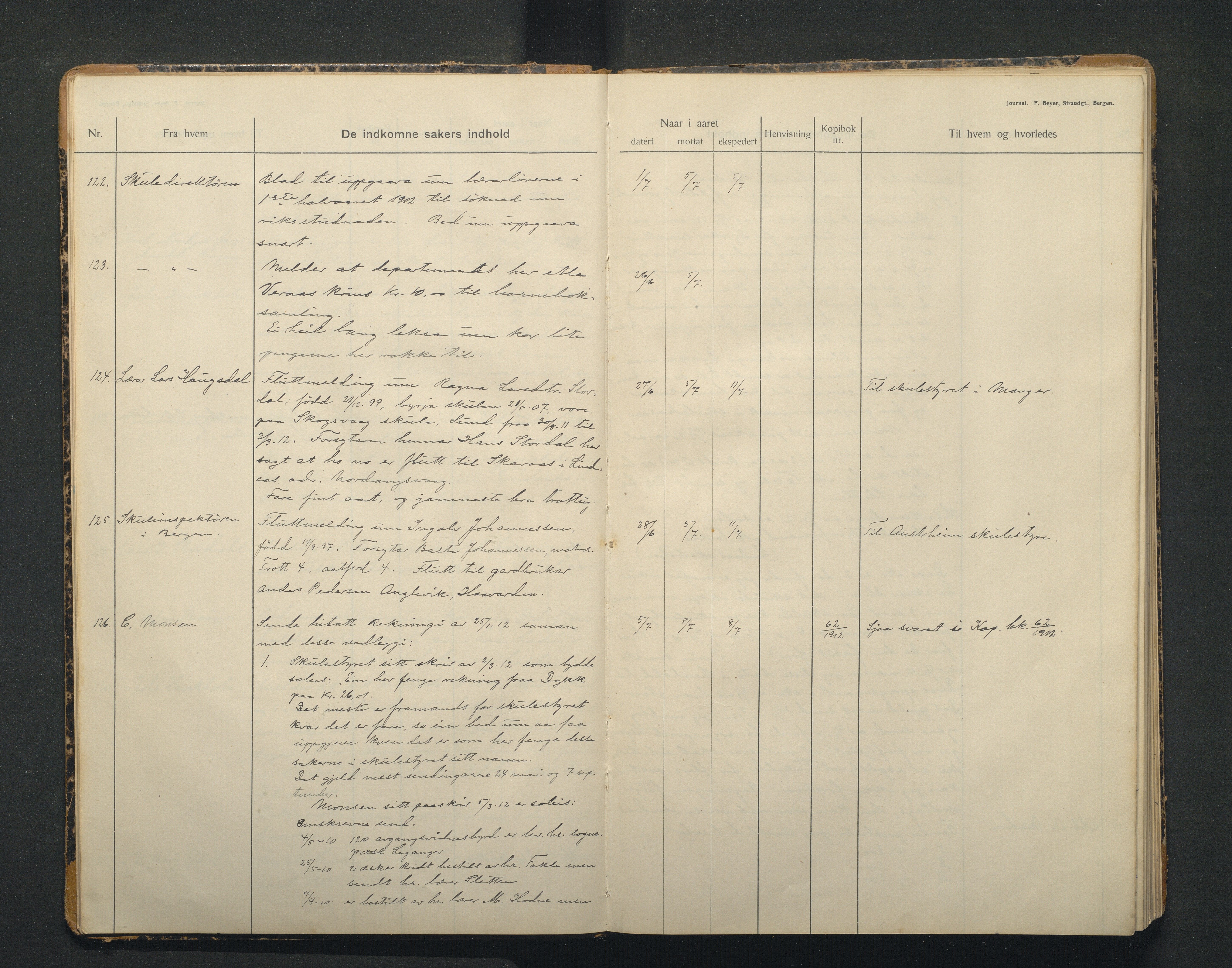 Lindås kommune. Skulestyret, IKAH/1263-211/C/Ca/L0005: Postjournal for Lindås skulestyre, 1912-1918