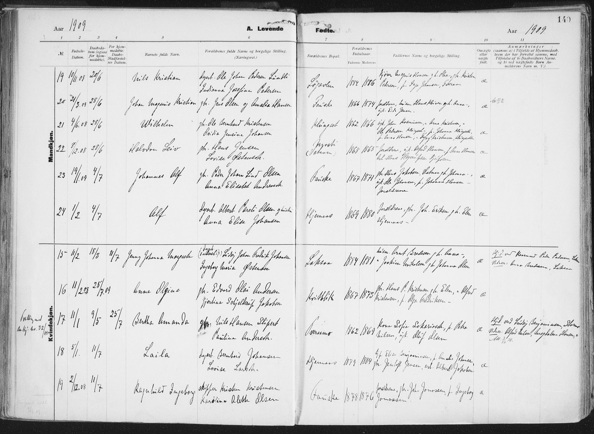 Ministerialprotokoller, klokkerbøker og fødselsregistre - Nordland, AV/SAT-A-1459/849/L0696: Ministerialbok nr. 849A08, 1898-1910, s. 140